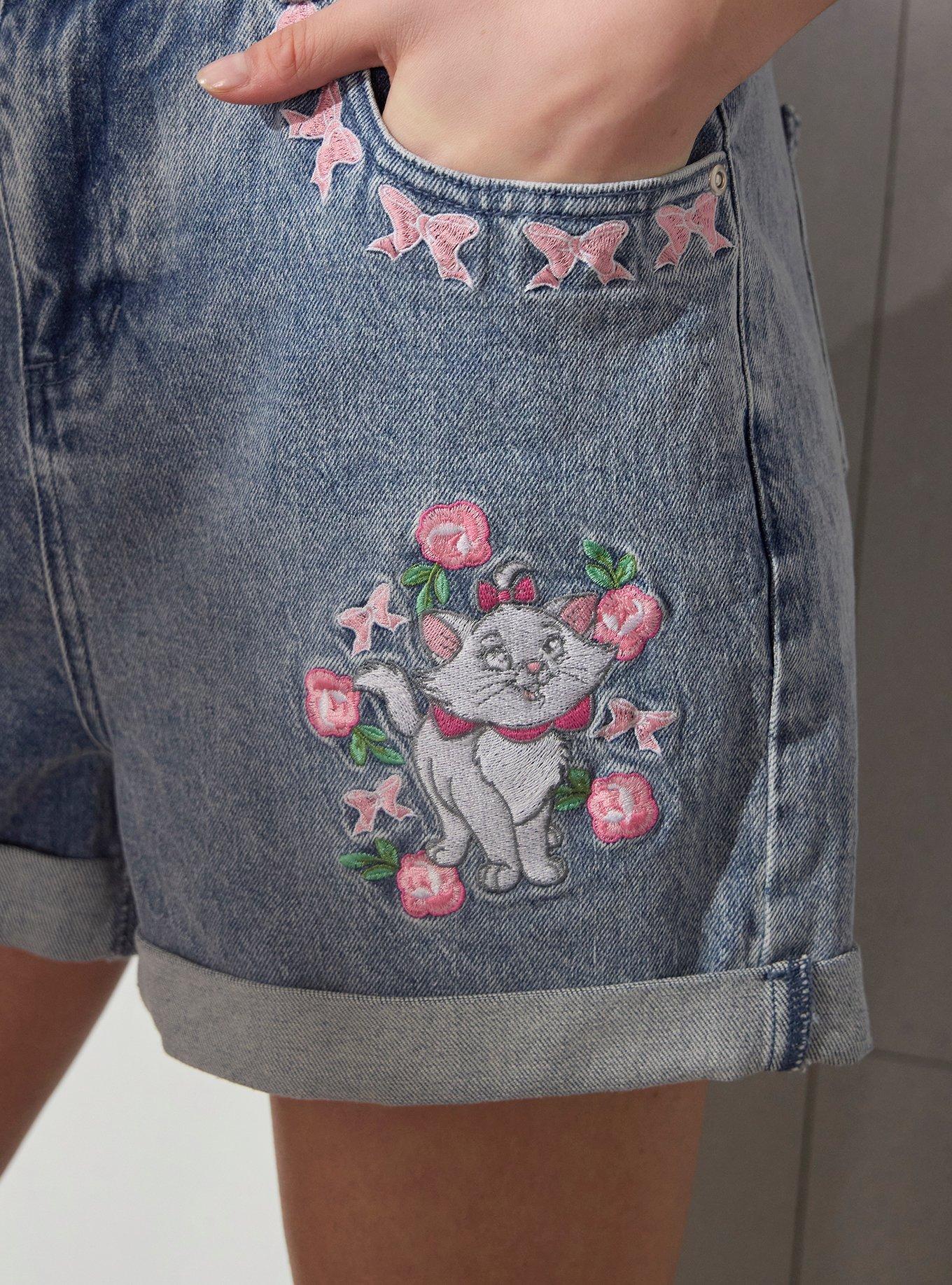 Disney The Aristocats Marie Floral High Waisted Women's Shorts - BoxLunch Exclusive, DENIM, alternate