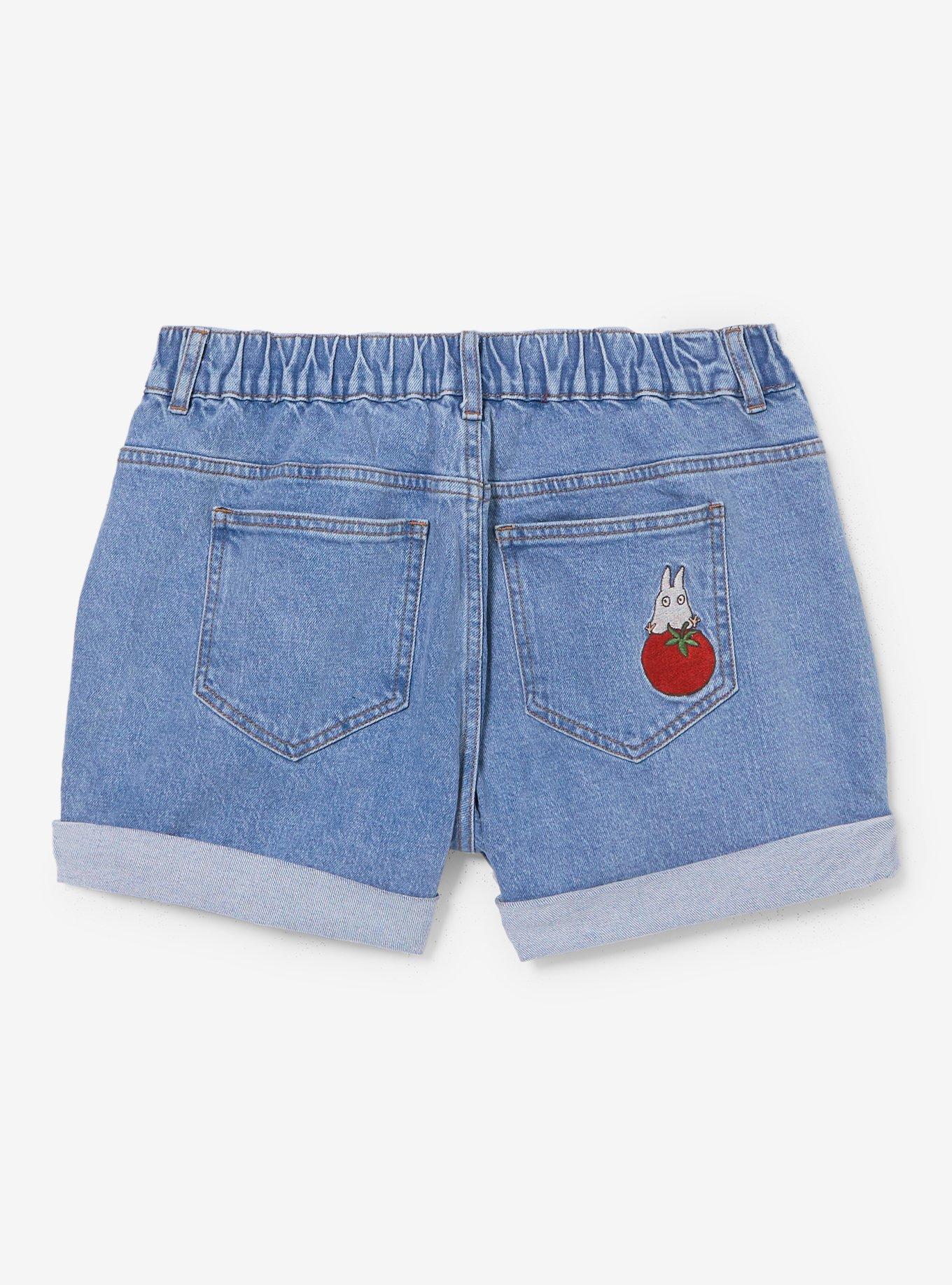 Studio Ghibli&reg; My Neighbor Totoro Veggies Embroidered Women's High Waisted Shorts - BoxLunch Exclusive, DENIM, alternate