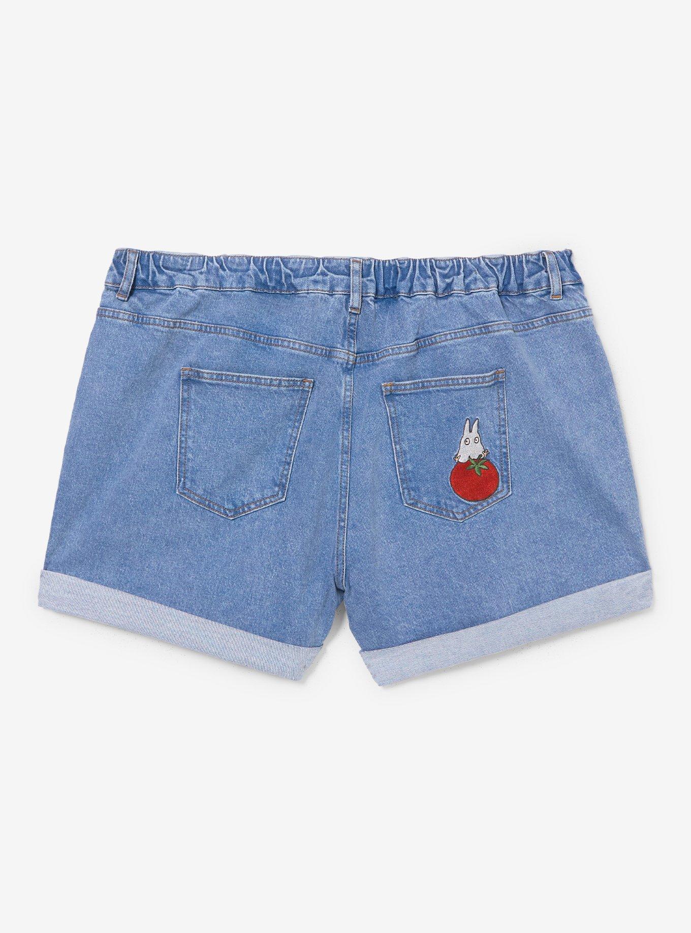 Studio Ghibli&reg; My Neighbor Totoro Veggies Embroidered Women's Plus Size High Waisted Shorts - BoxLunch Exclusive, DENIM, alternate