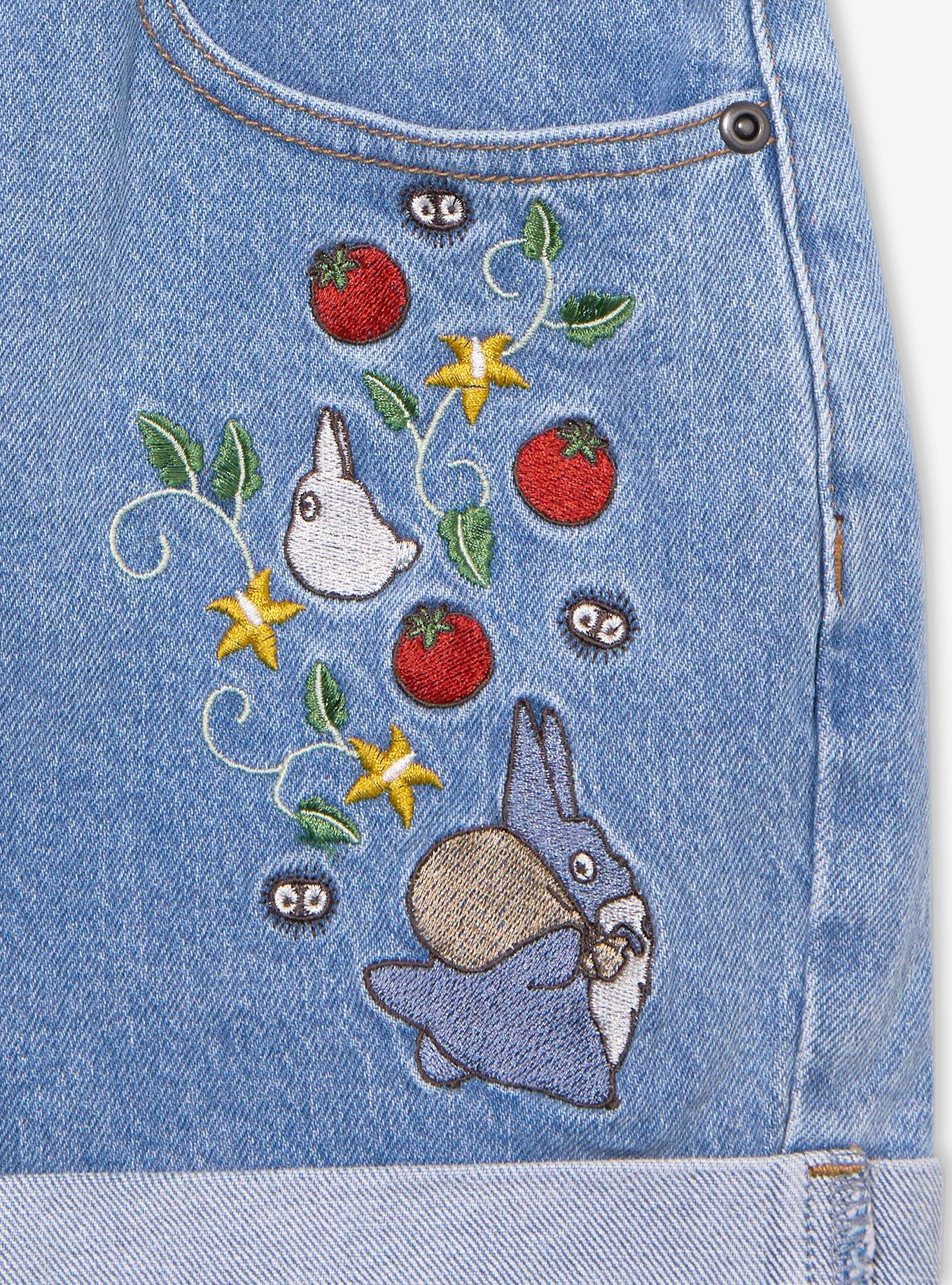 Studio Ghibli&reg; My Neighbor Totoro Veggies Embroidered Women's Plus Size High Waisted Shorts - BoxLunch Exclusive, DENIM, alternate