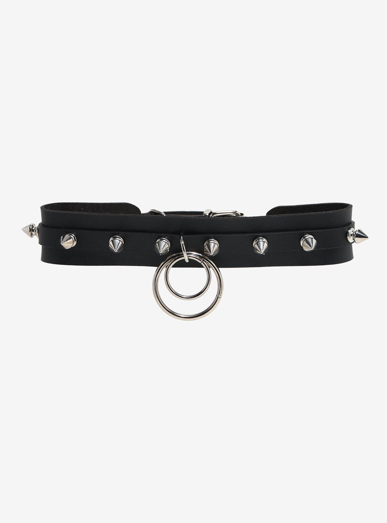 O-Ring Spike Faux Leather Choker, , hi-res