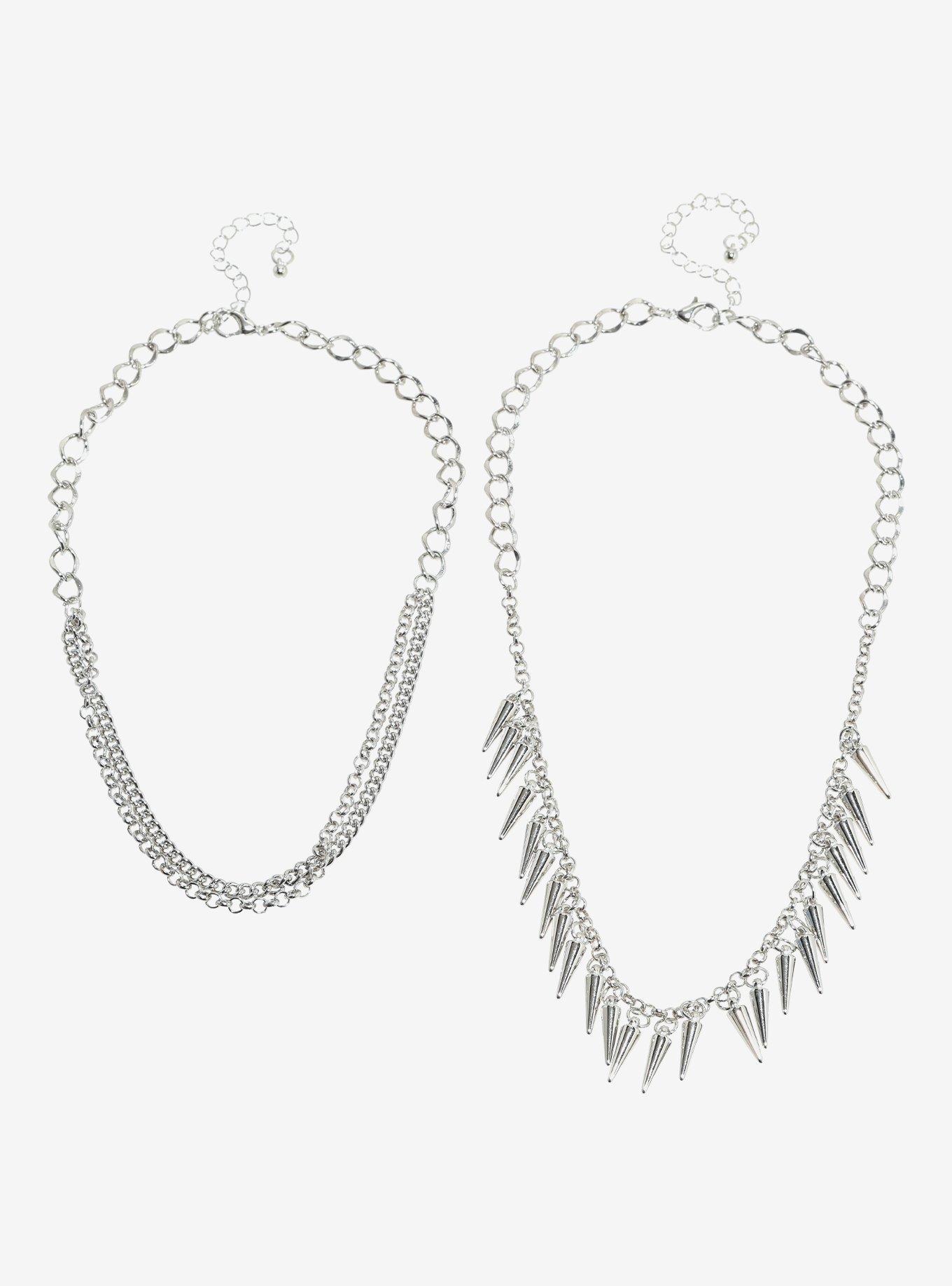 Multi-Chain Spike Charm Necklace Set, , hi-res
