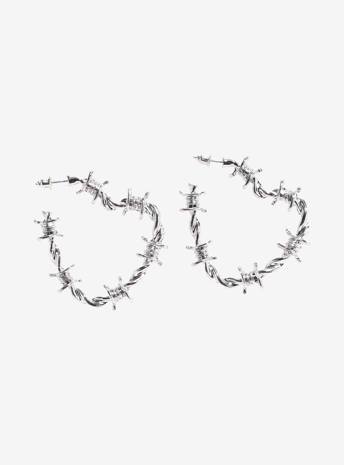 Social Collision Barbed Wire Heart Hoop Earrings, , hi-res