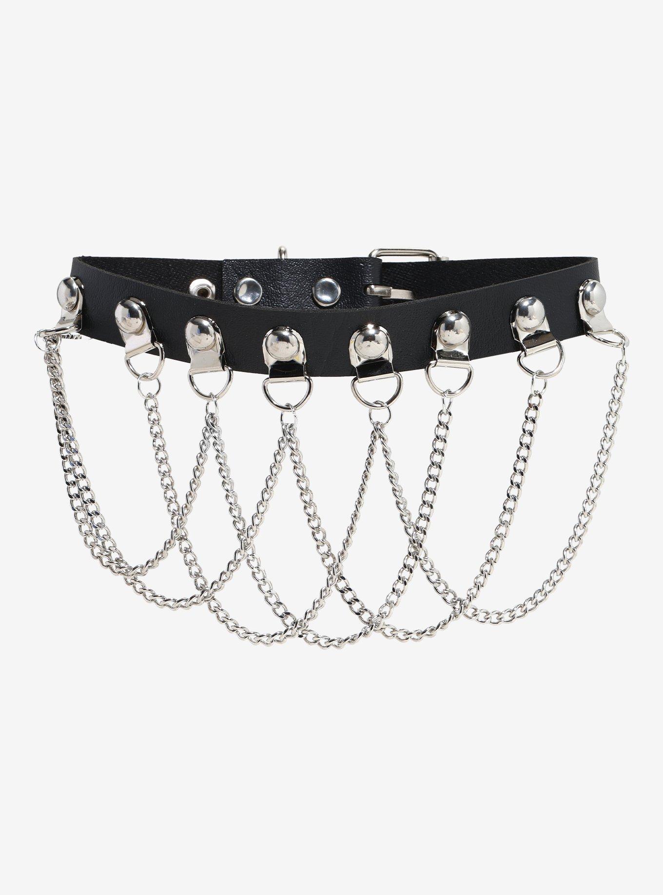 Multi-Chain Faux Leather Choker, , hi-res