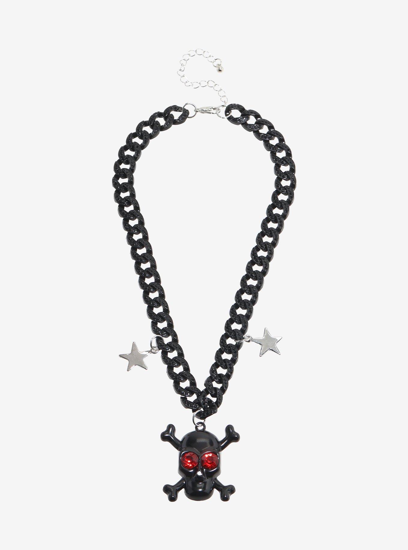 Social Collision Black Skull Star Chunky Chain Necklace, , hi-res
