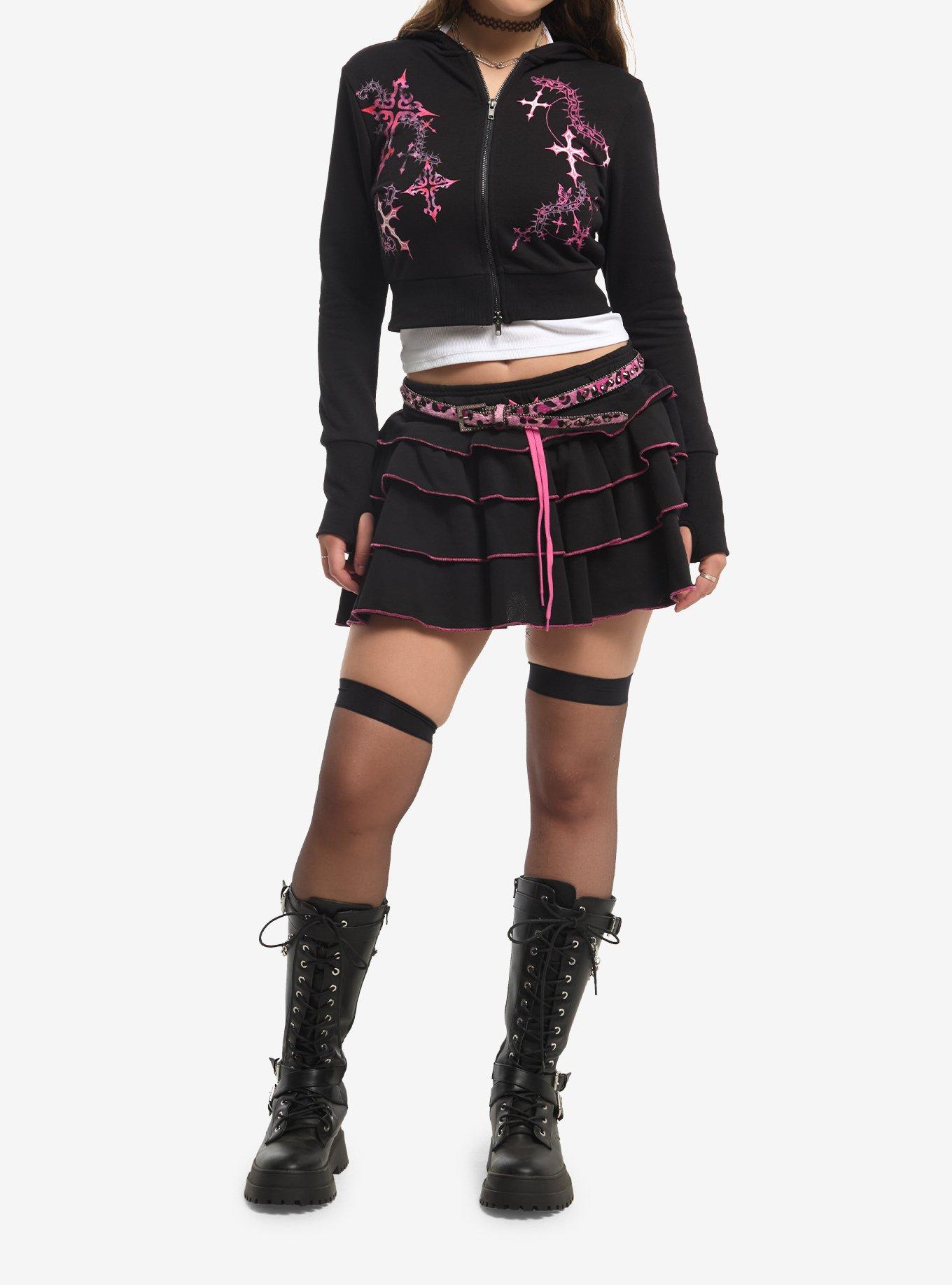 Sweet Society Pink Cross Chain Girls Extreme Crop Hoodie, MULTI, alternate