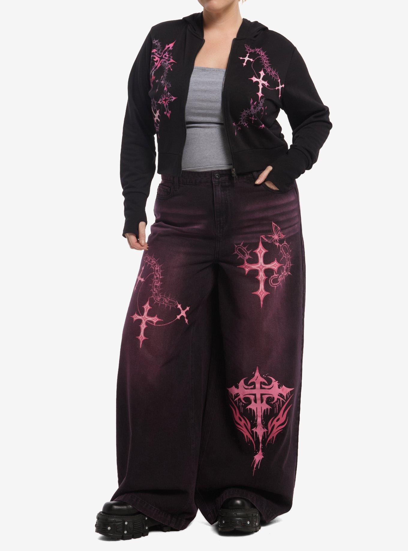 Sweet Society Pink Cross Chain Girls Extreme Crop Hoodie Plus Size, , hi-res
