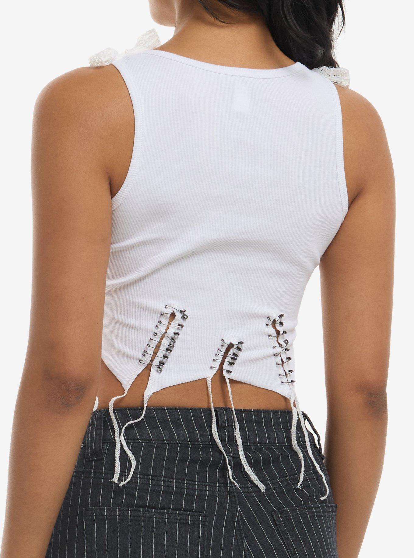 Cosmic Aura Safety Pin & White Lace Girls Tank Top, MULTI, alternate