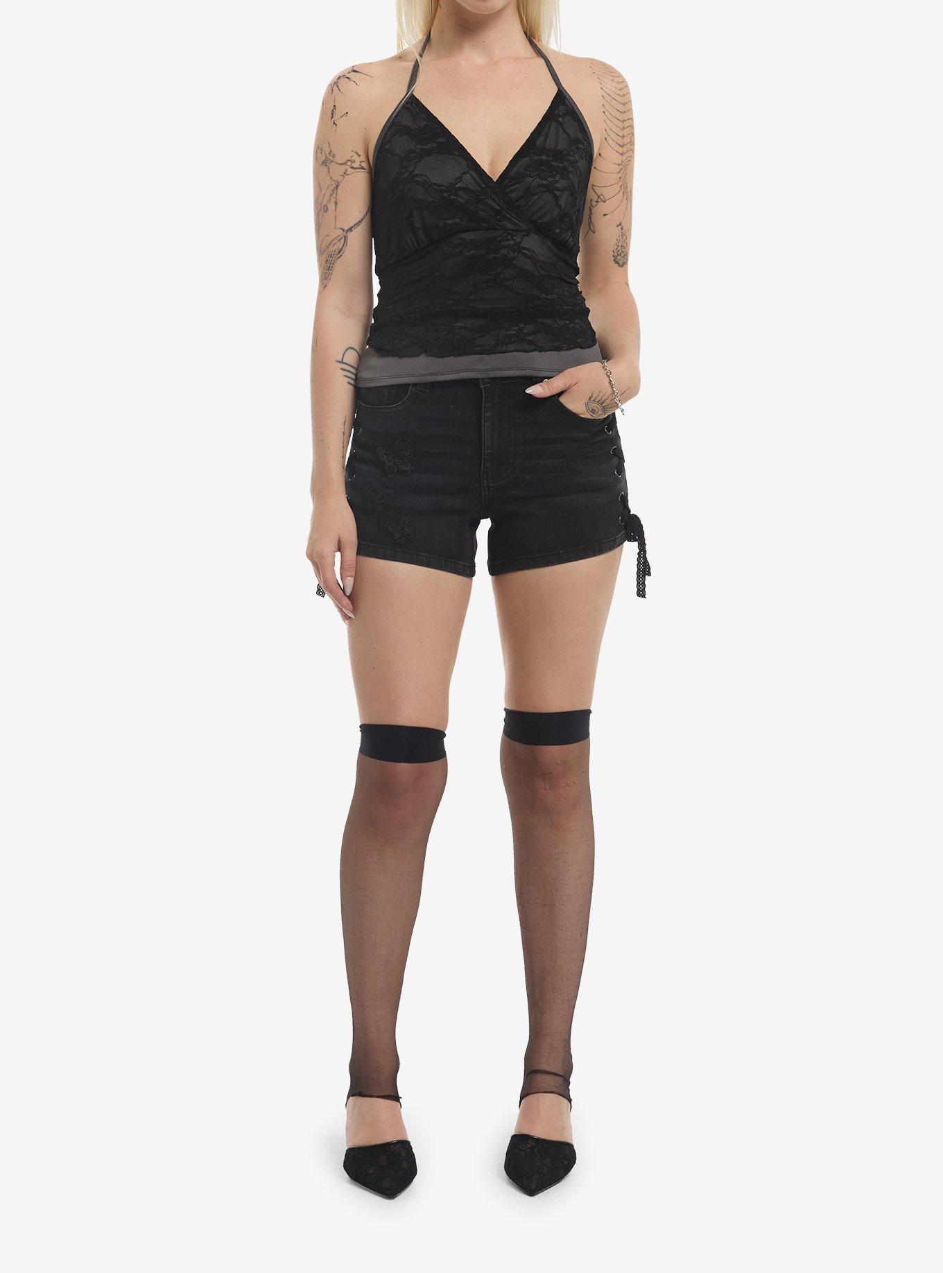 Cosmic Aura Black Lace Mesh Halter Top, , hi-res