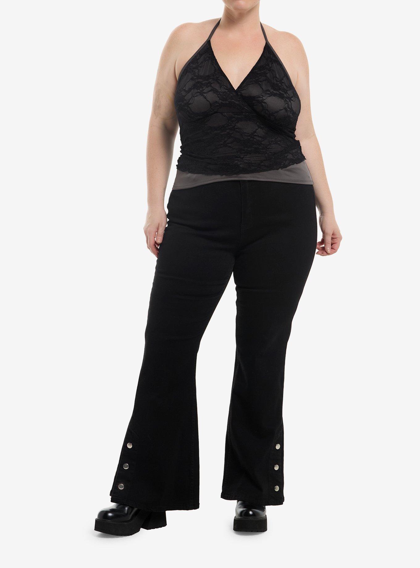 Cosmic Aura Black Lace Mesh Halter Top Plus Size, , hi-res