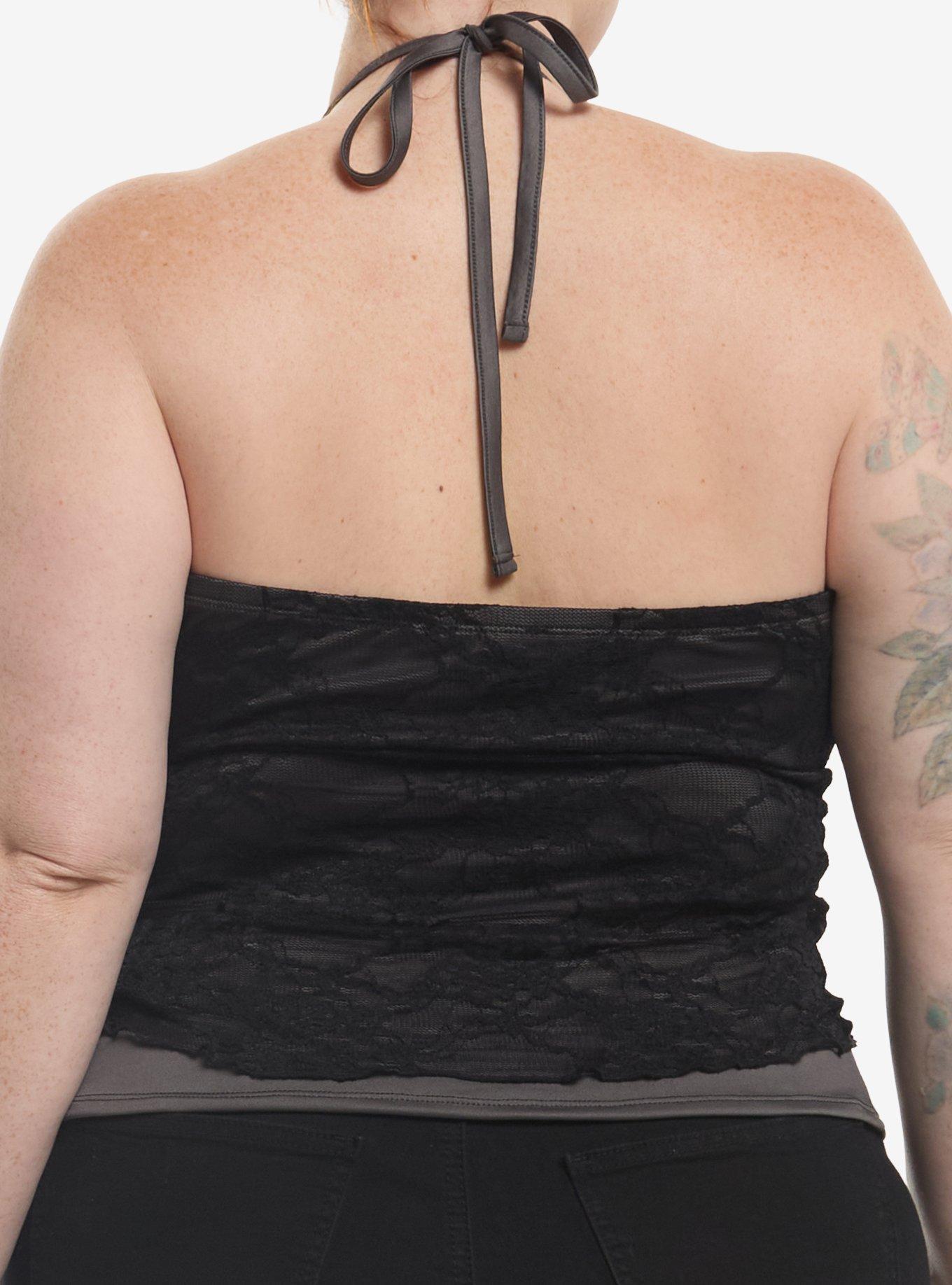 Cosmic Aura Black Lace Mesh Halter Top Plus Size, MULTI, alternate