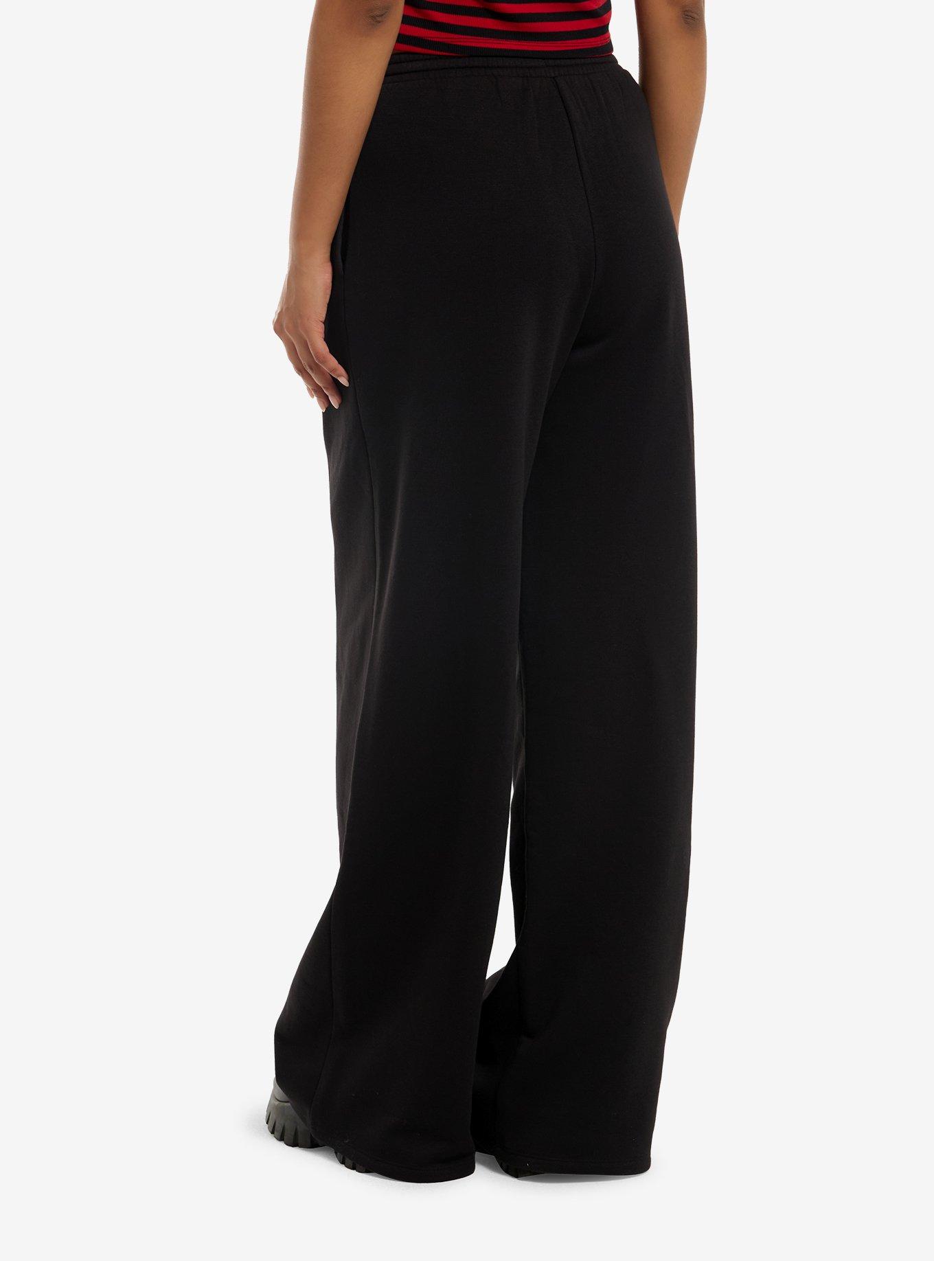 Social Collision Black Grommet Wide Leg Sweatpants, , hi-res