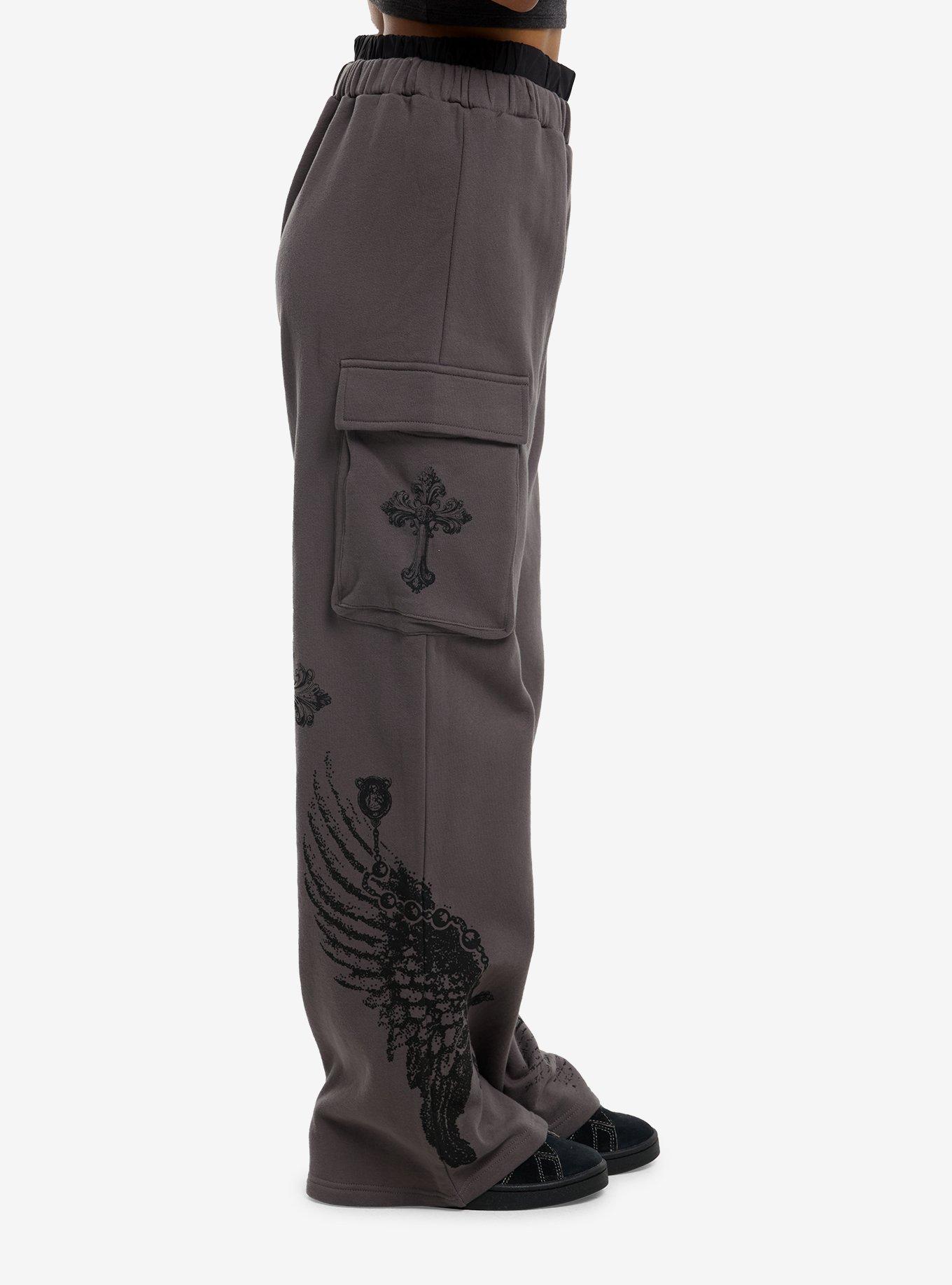 Grey Gothic Cross Double Waist Lounge Pants, MULTI, alternate