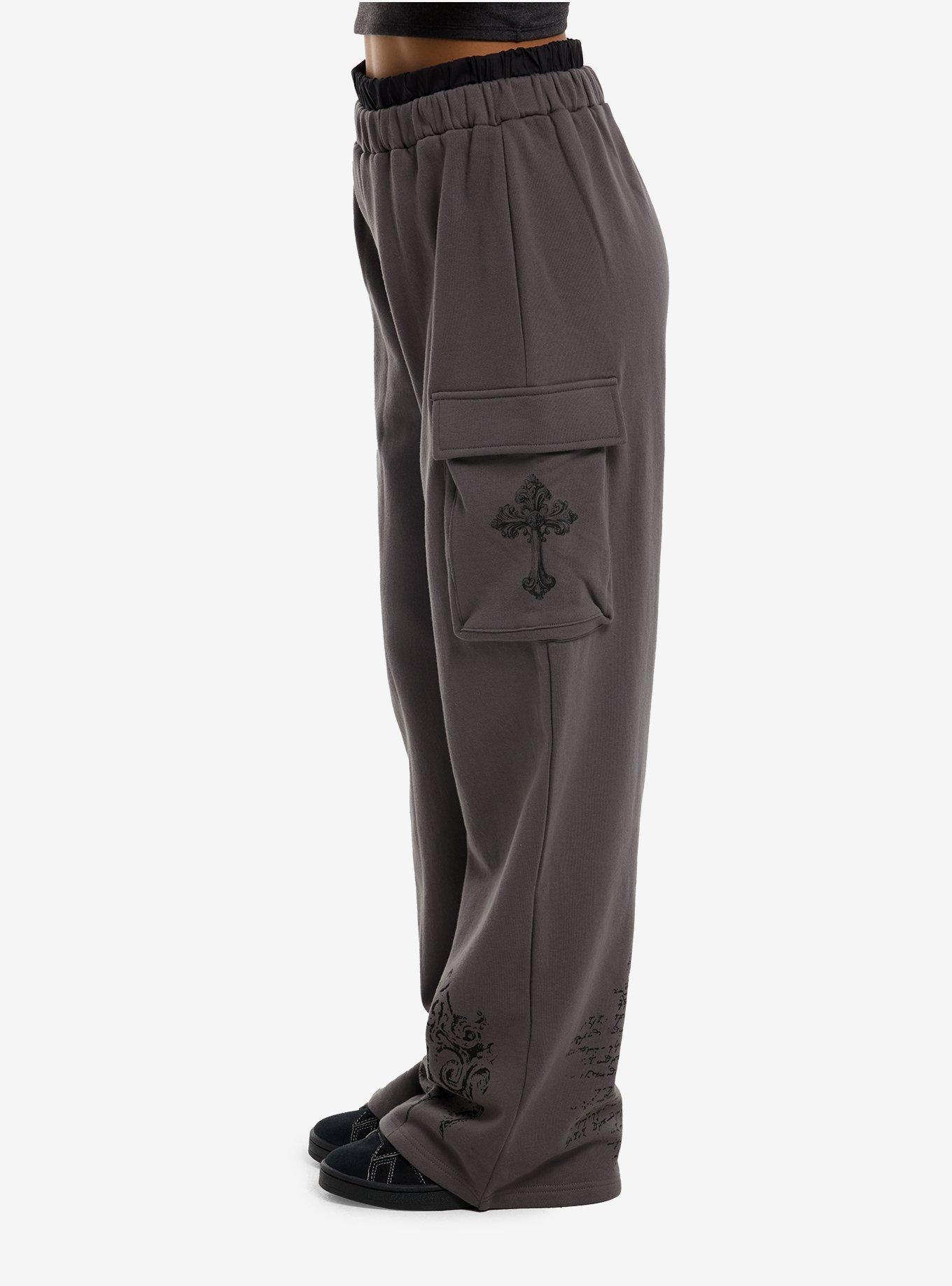 Grey Gothic Cross Double Waist Lounge Pants, MULTI, alternate