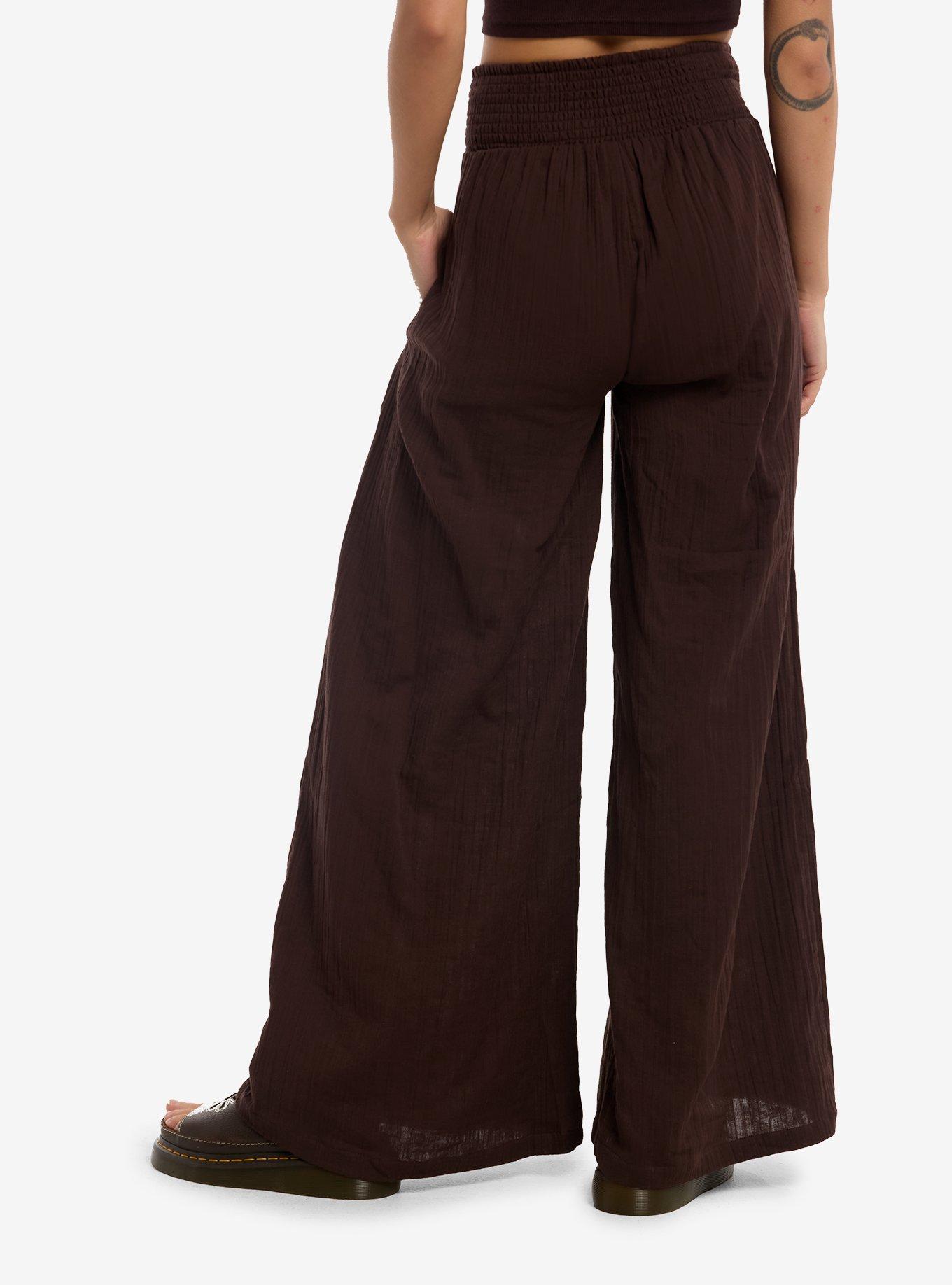 Thorn & Fable Brown Diamond Stitch Palazzo Pants, , hi-res