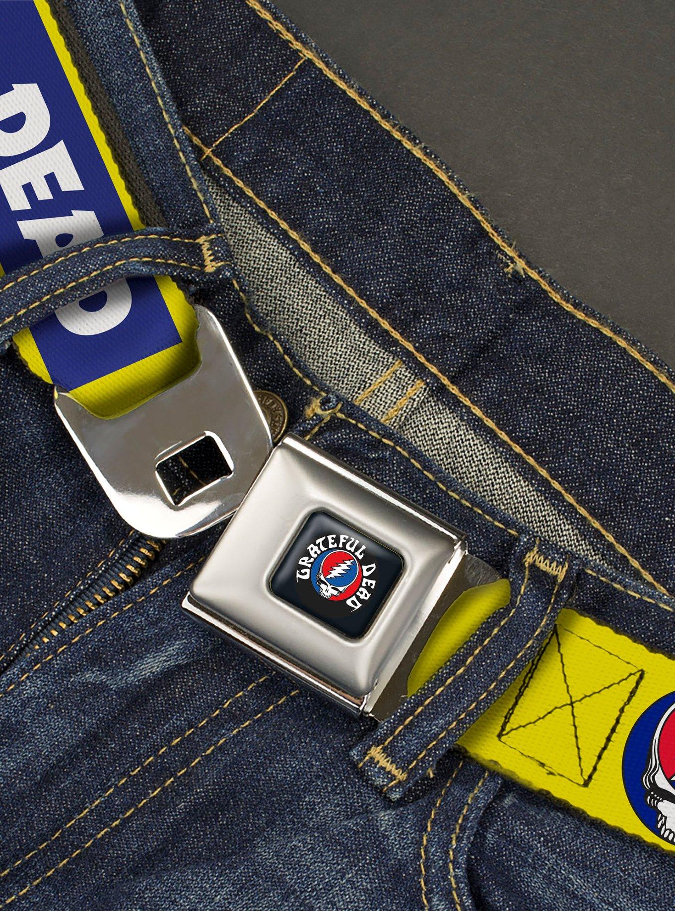 Grateful Dead Text Steal Your Face Logo Blue Seatbelt Buckle Belt, , hi-res