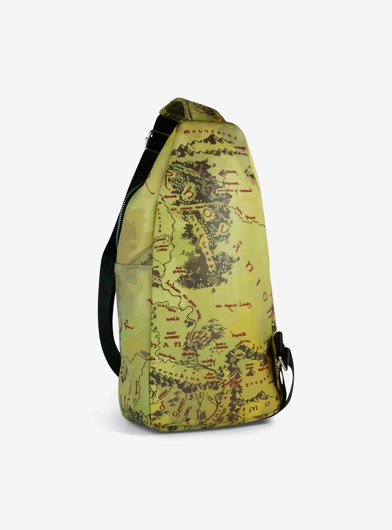 The Lord of the Rings Middle Earth Text and Map Print Crossbody Sling Bag, , alternate