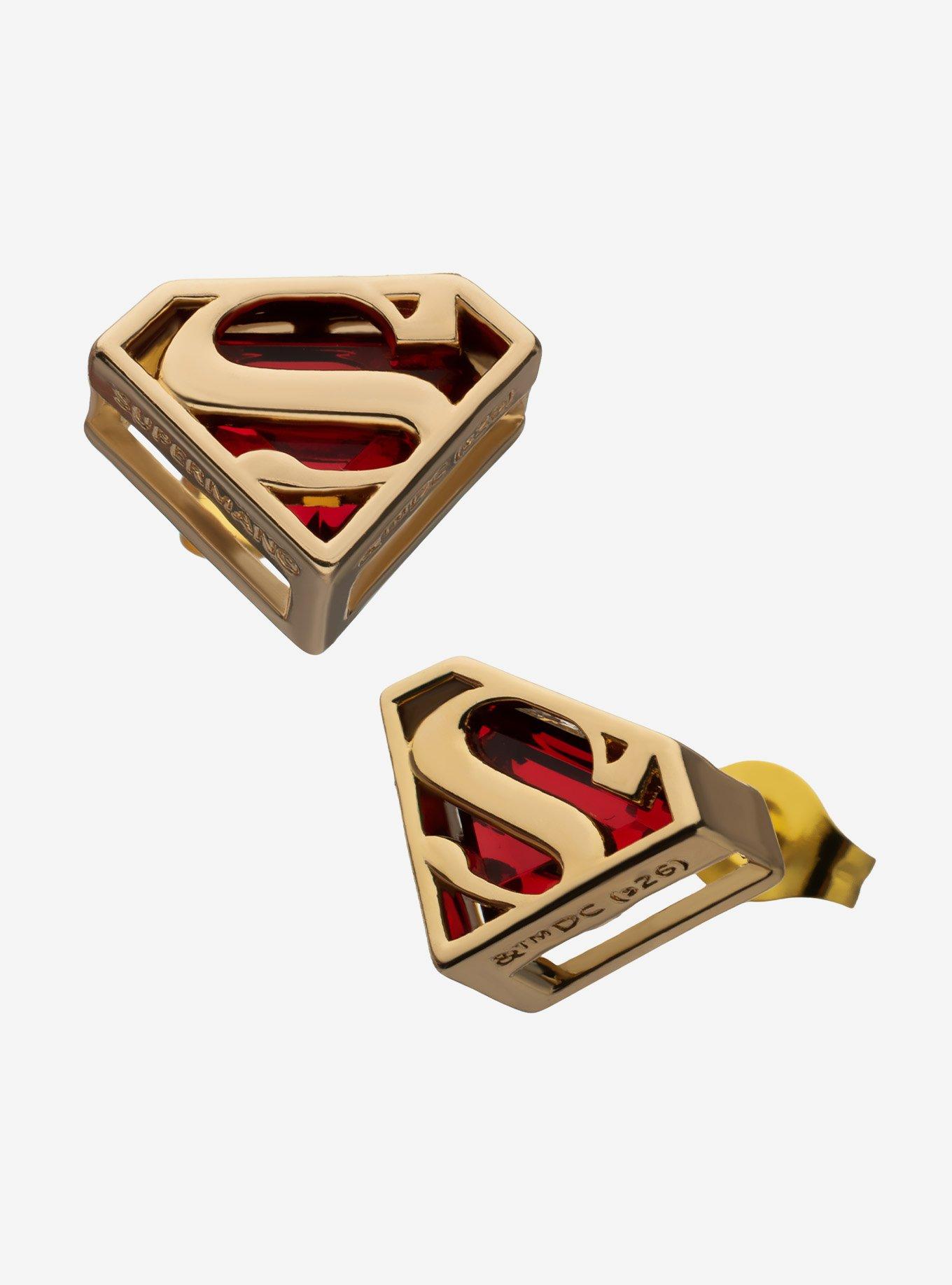 DC Comics Superman Logo Gem Stud Earrings, , hi-res