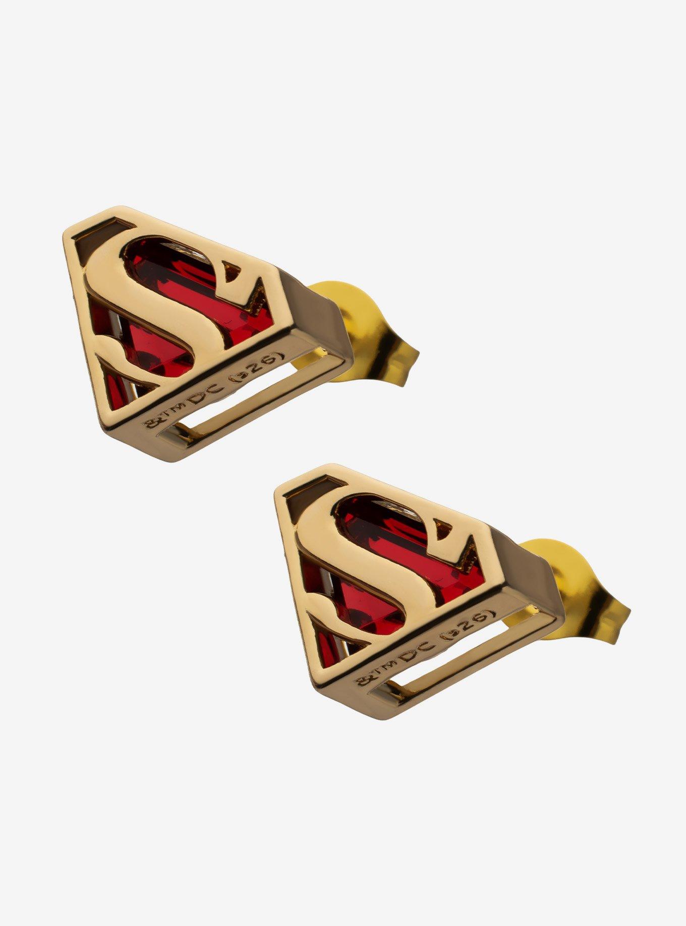 DC Comics Superman Logo Gem Stud Earrings, , alternate