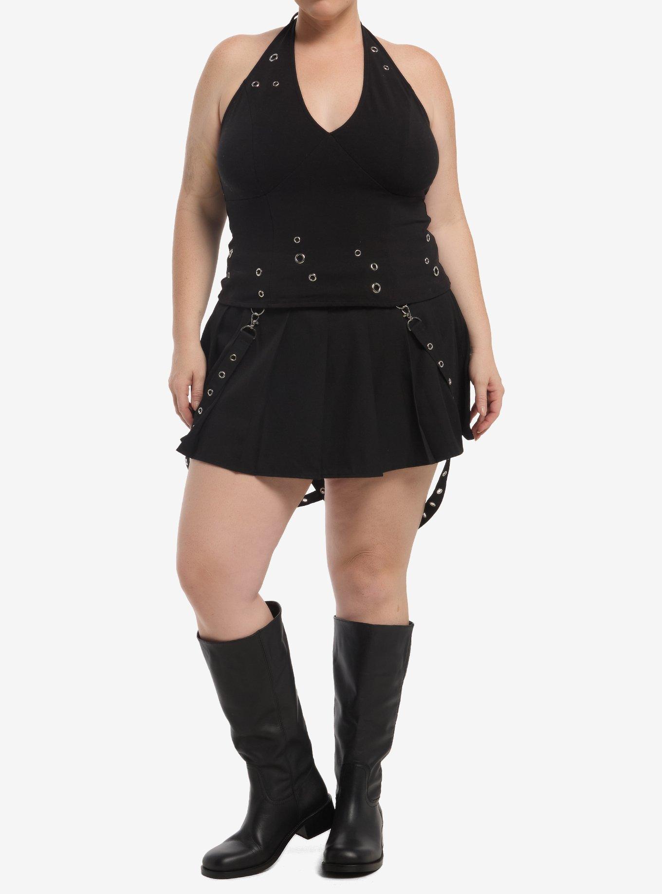 Social Collision Black Grommet Girls Halter Top Plus Size, , hi-res