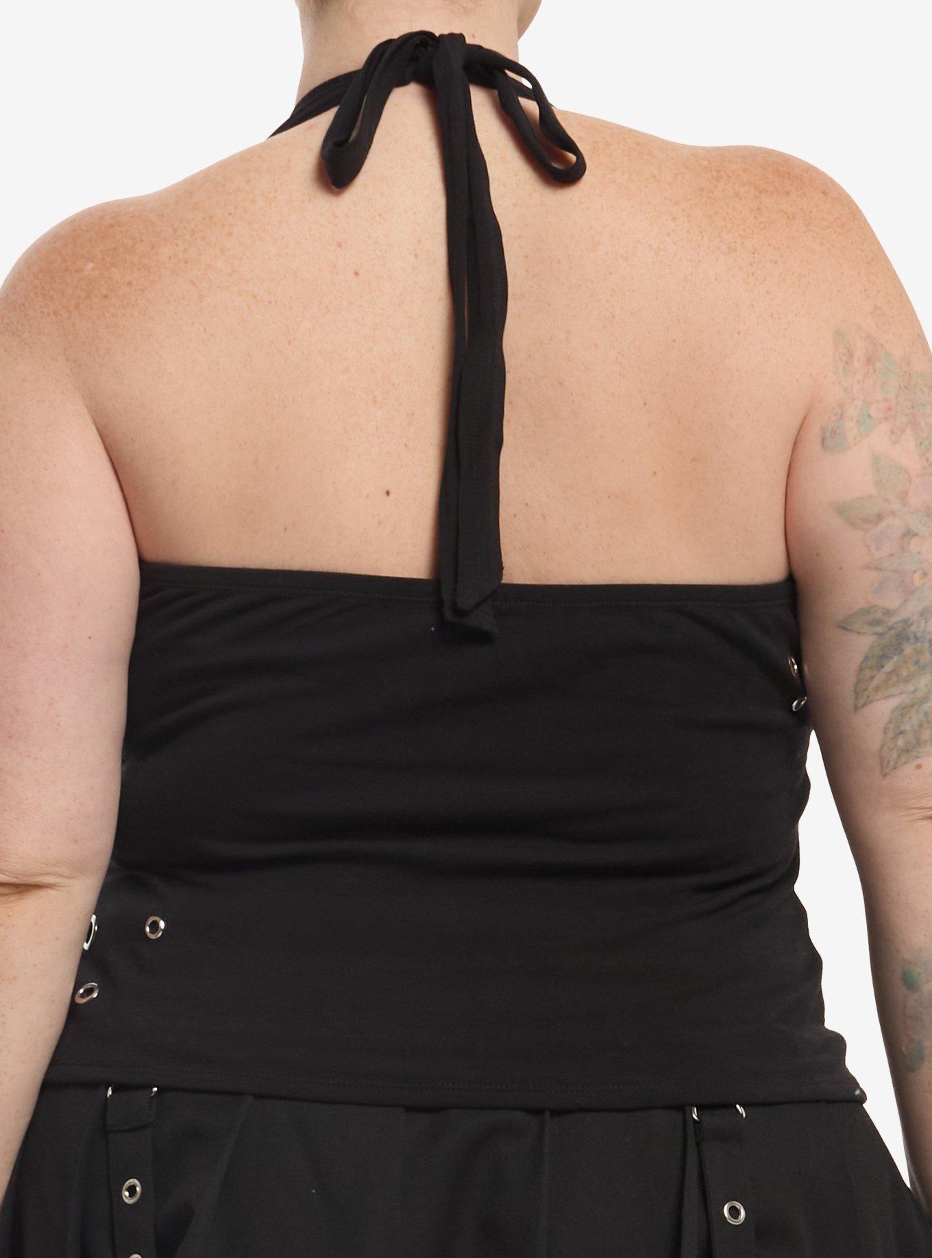 Social Collision Black Grommet Girls Halter Top Plus Size, MULTI, alternate