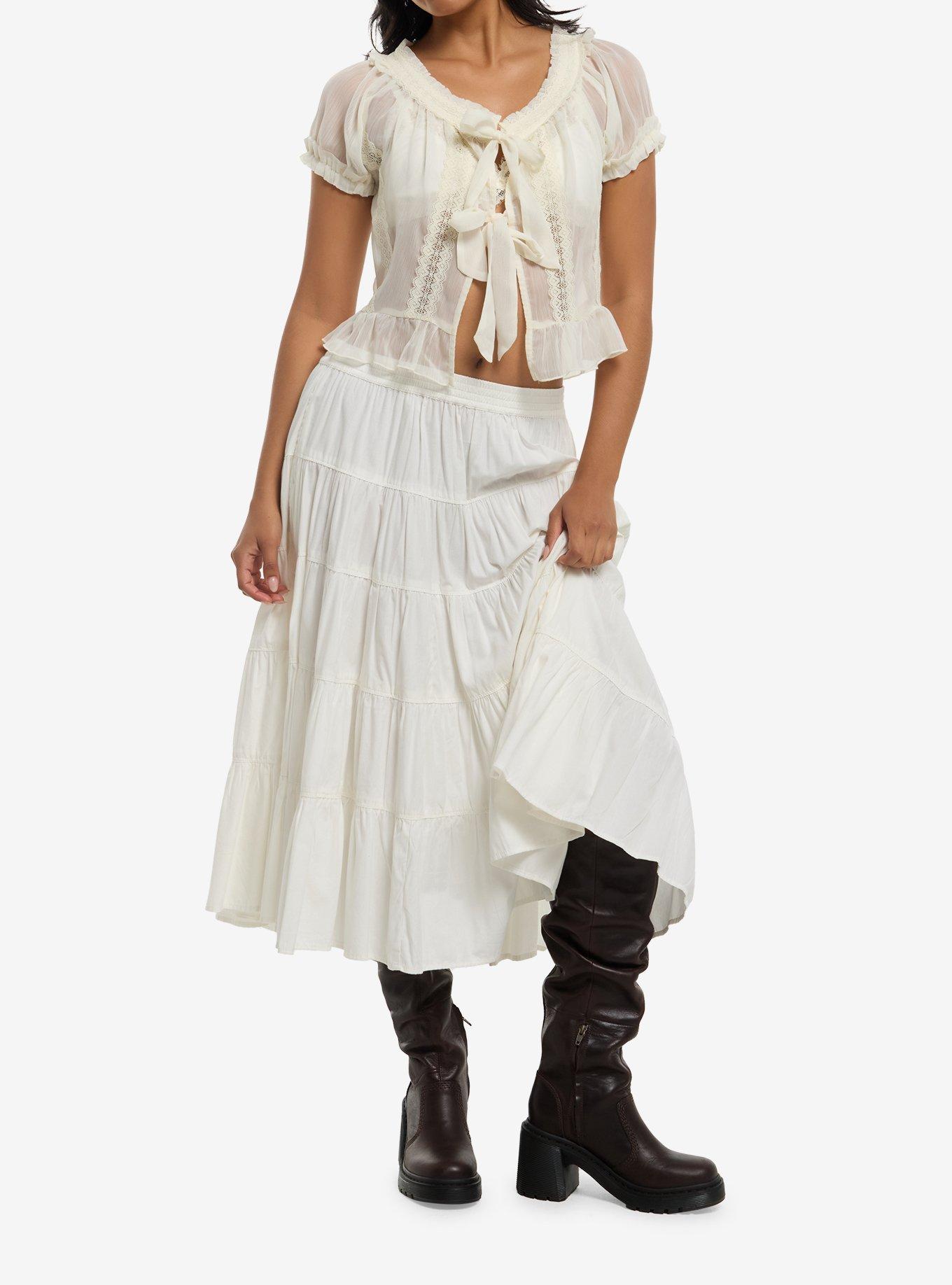 Sweet Society Lace Ribbon Sheer Girls Woven Top, , hi-res