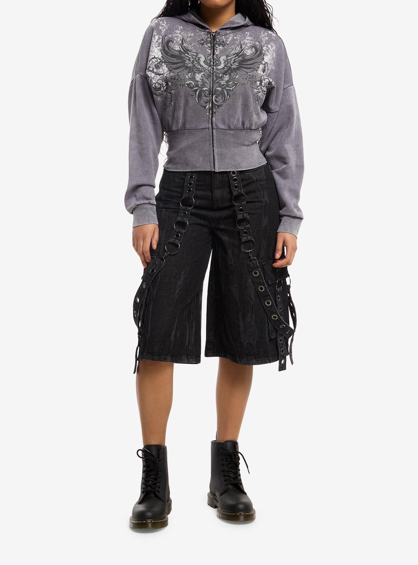 Social Collision Winged Filigree Girls Crop Hoodie, MULTI, alternate