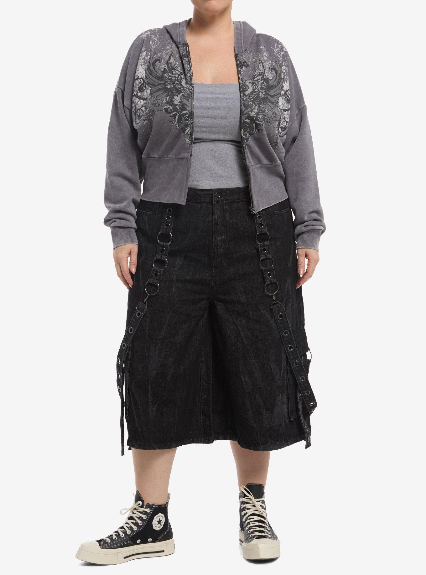 Social Collision Winged Filigree Girls Crop Hoodie Plus Size, MULTI, alternate