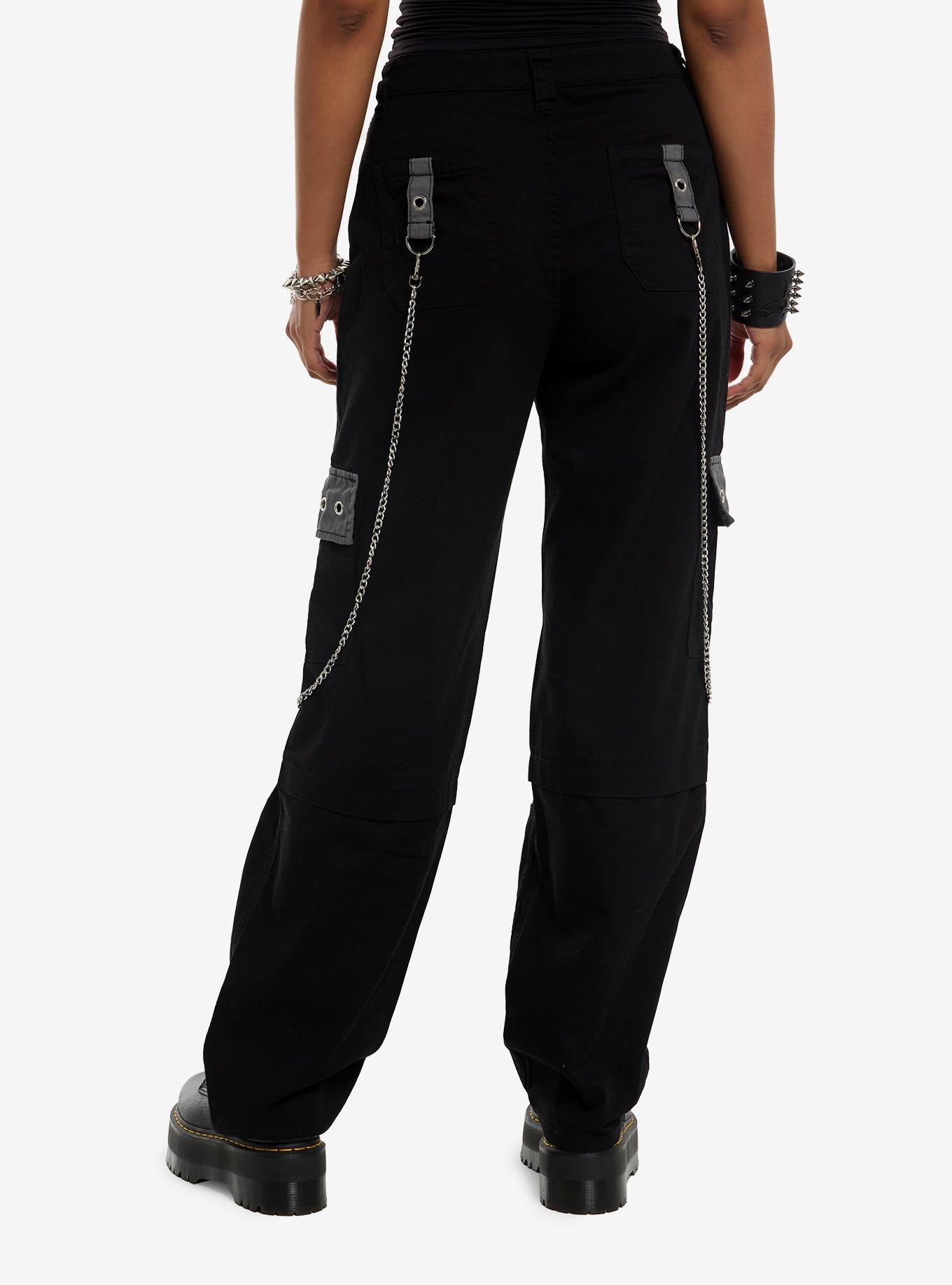 Social Collision Black & Grey Grommet Suspender Wide Leg Pants, , hi-res