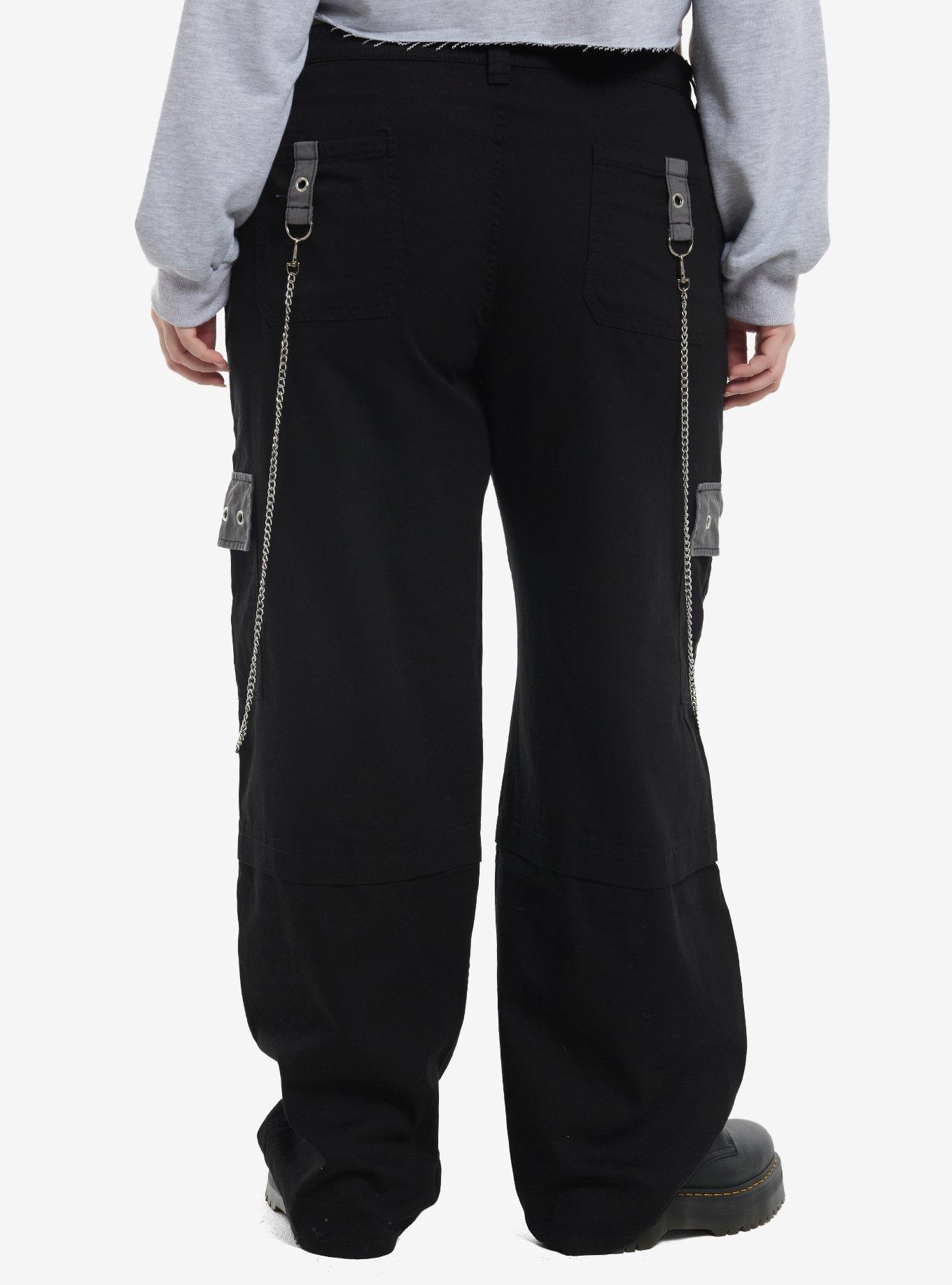 Social Collision Black & Grey Grommet Suspender Wide Leg Pants Plus Size, , hi-res
