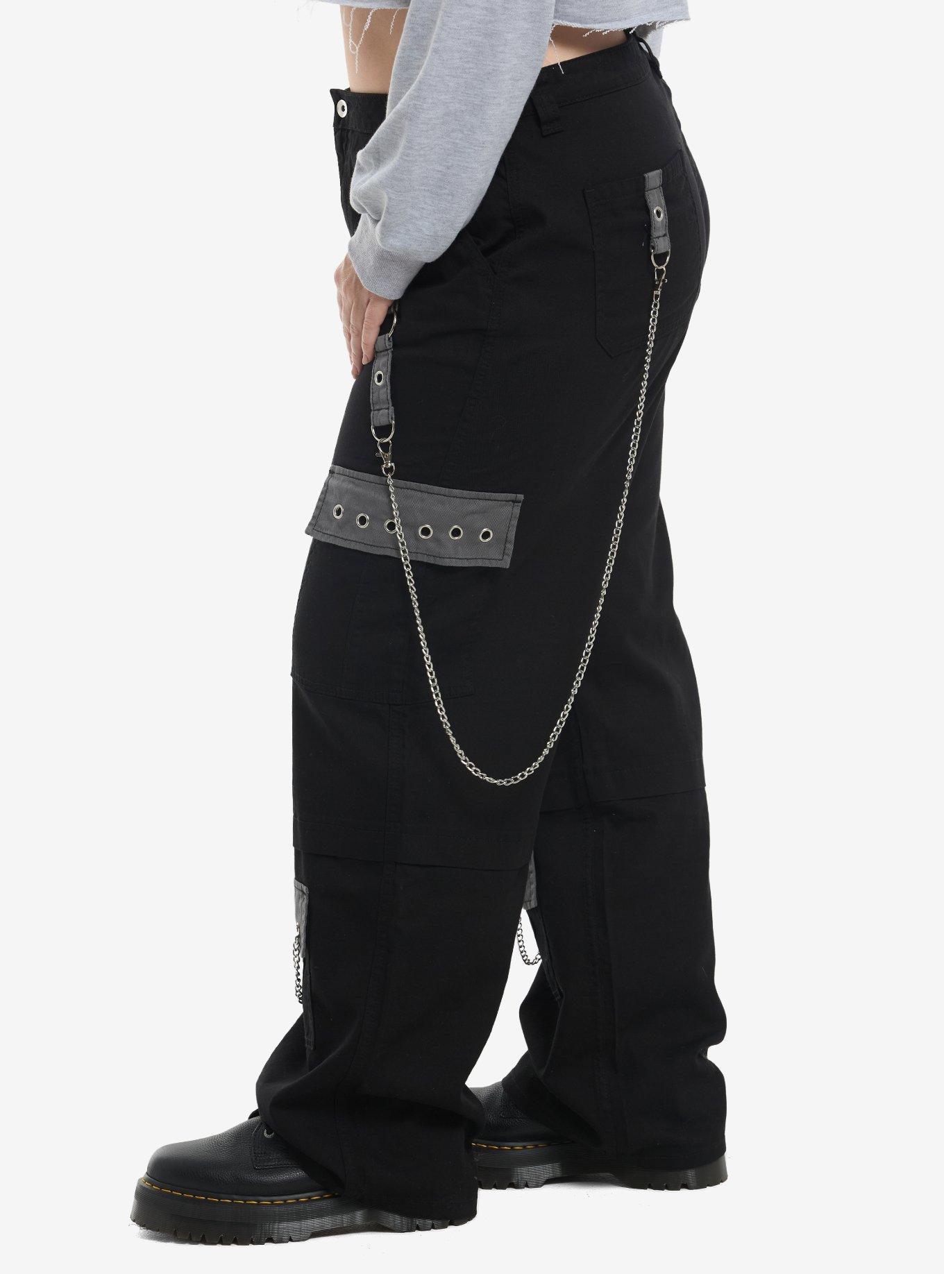 Social Collision Black & Grey Grommet Suspender Wide Leg Pants Plus Size, MULTI, alternate