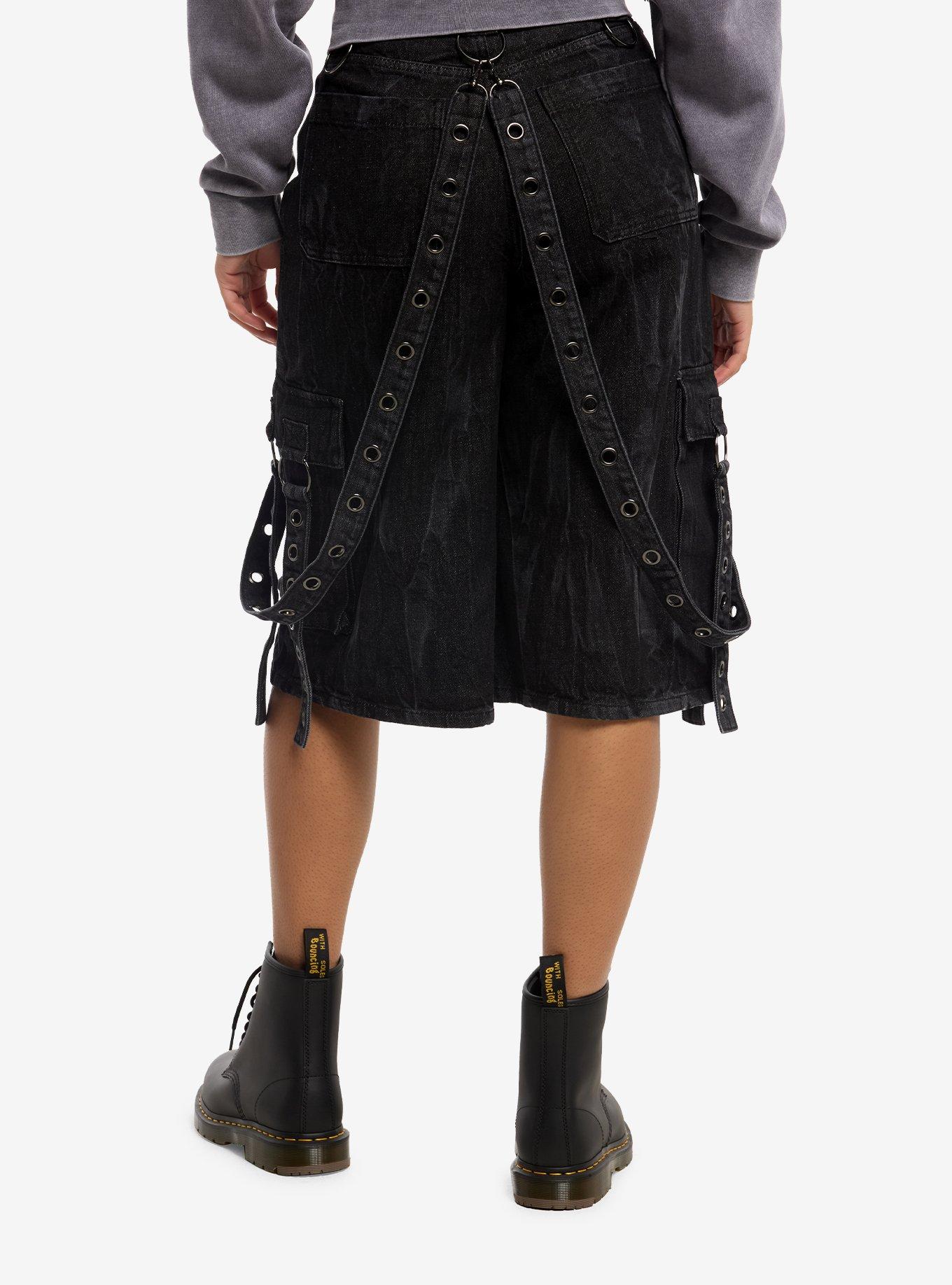 Social Collision Grey Wash Grommet Suspender Cargo Jorts, , hi-res