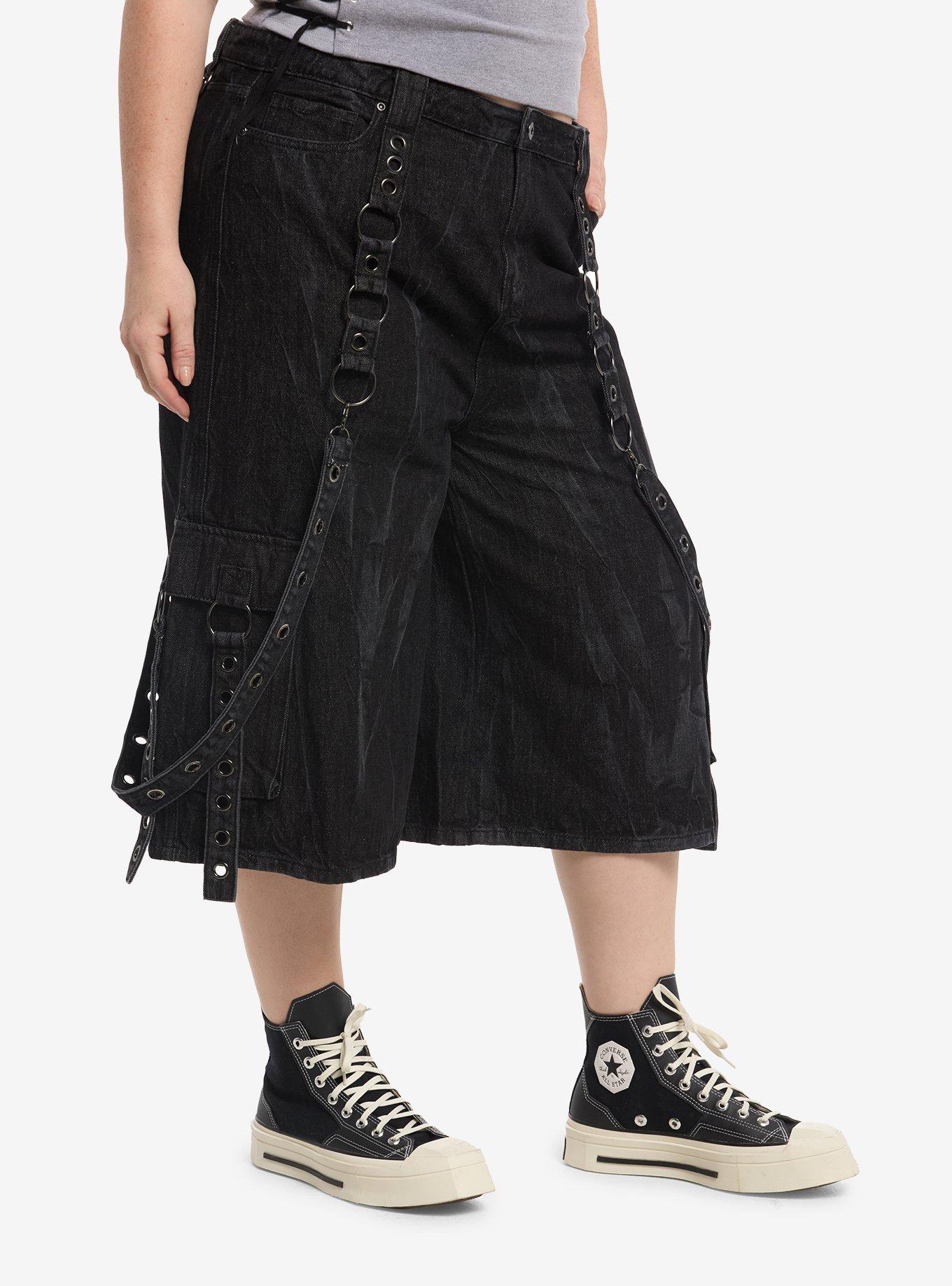 Social Collision Grey Wash Grommet Suspender Cargo Jorts Plus Size, MULTI, alternate