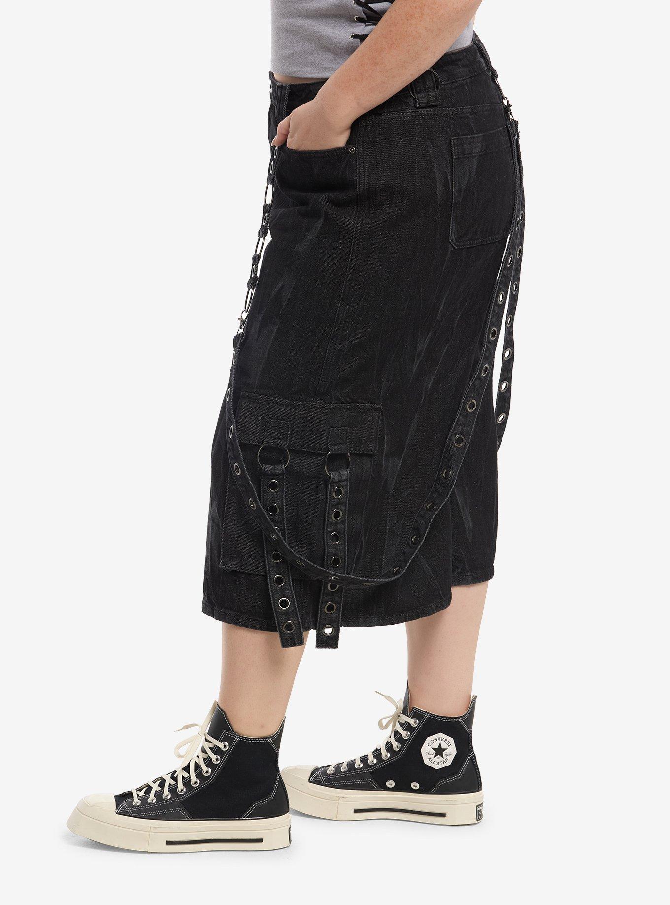 Social Collision Grey Wash Grommet Suspender Cargo Jorts Plus Size, MULTI, alternate