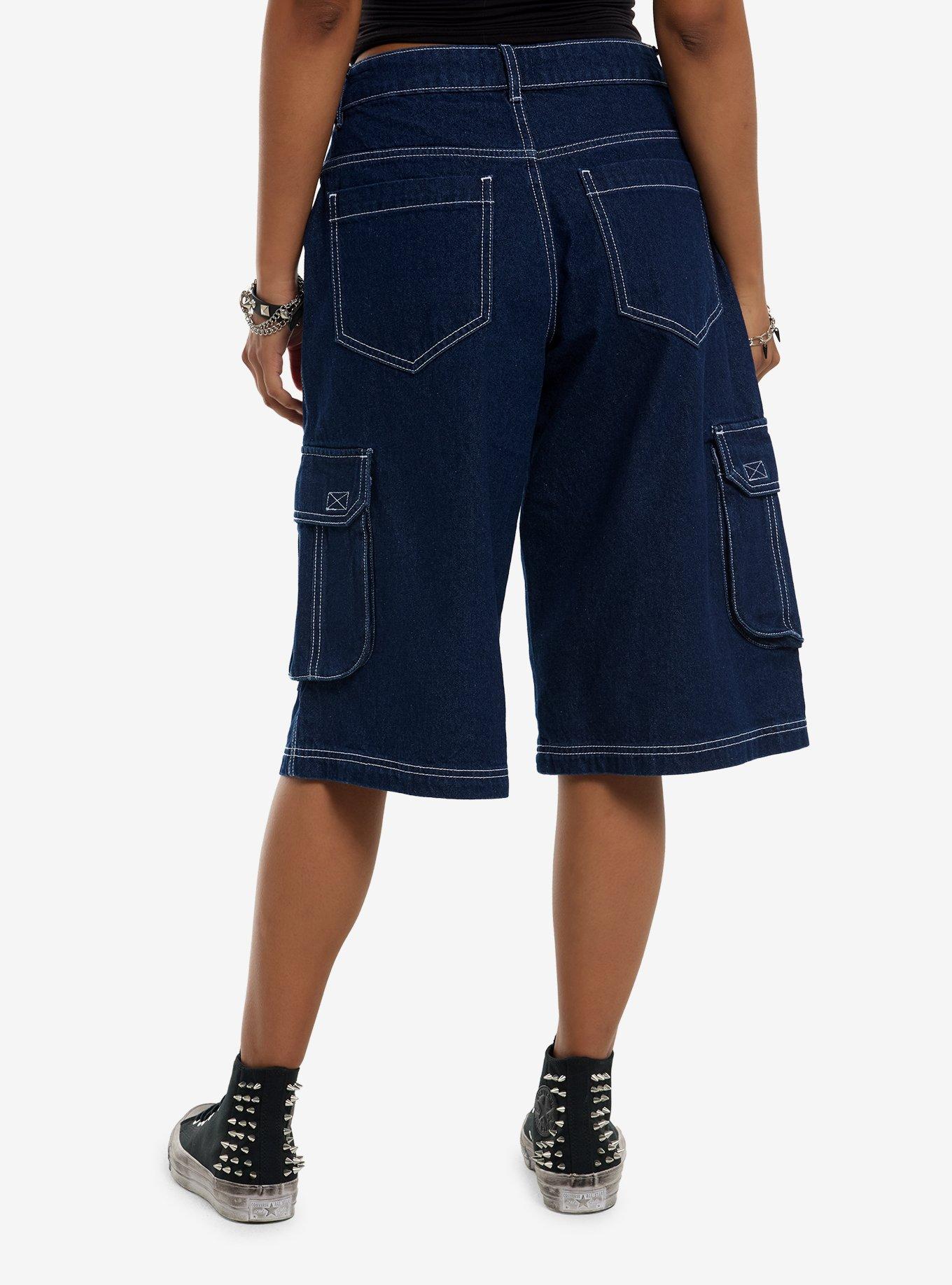 Sweet Society Dark Indigo Skull Charm Cargo Jorts, , hi-res