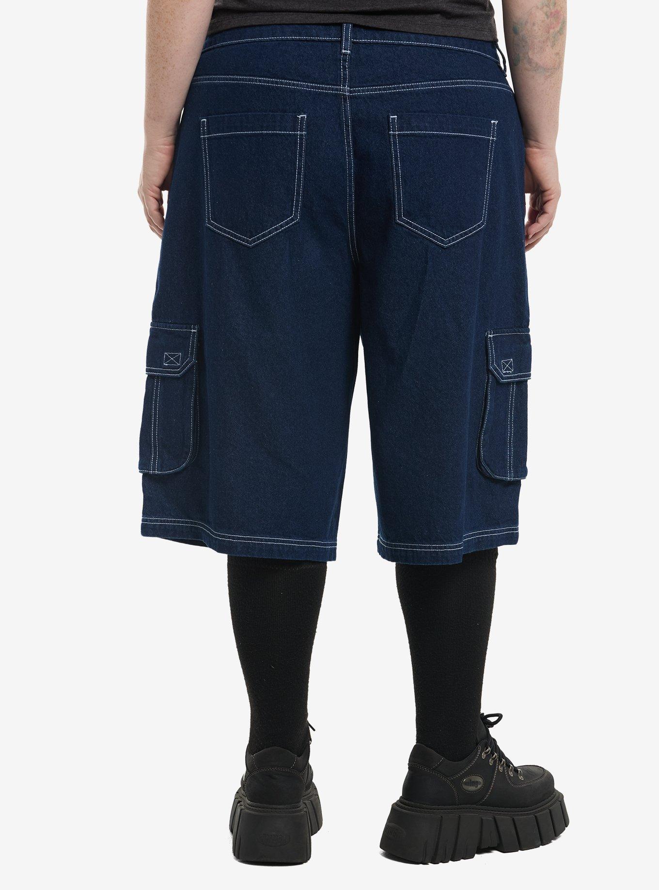 Sweet Society Dark Indigo Skull Charm Girls Cargo Jorts Plus Size, , hi-res