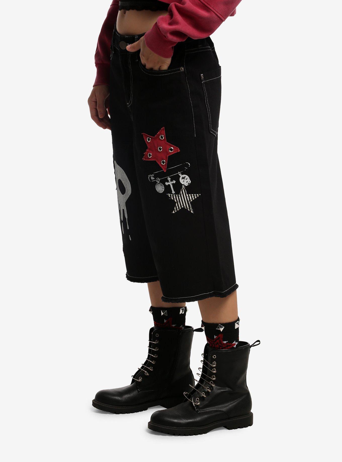 Skull Paint Star Patch Print Jorts, MULTI, alternate - view 3