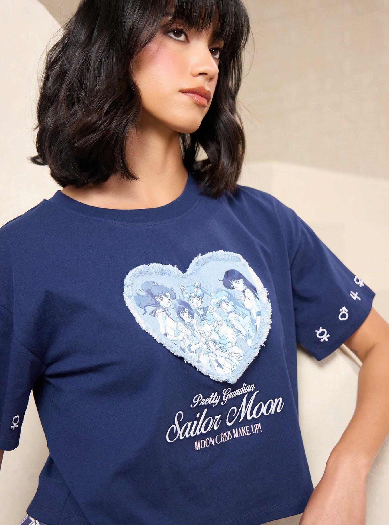 Pretty Guardian Sailor Moon Sailor Guardians Heart Women's Cropped T-Shirt - BoxLunch Exclusive, NAVY, alternate - view 4