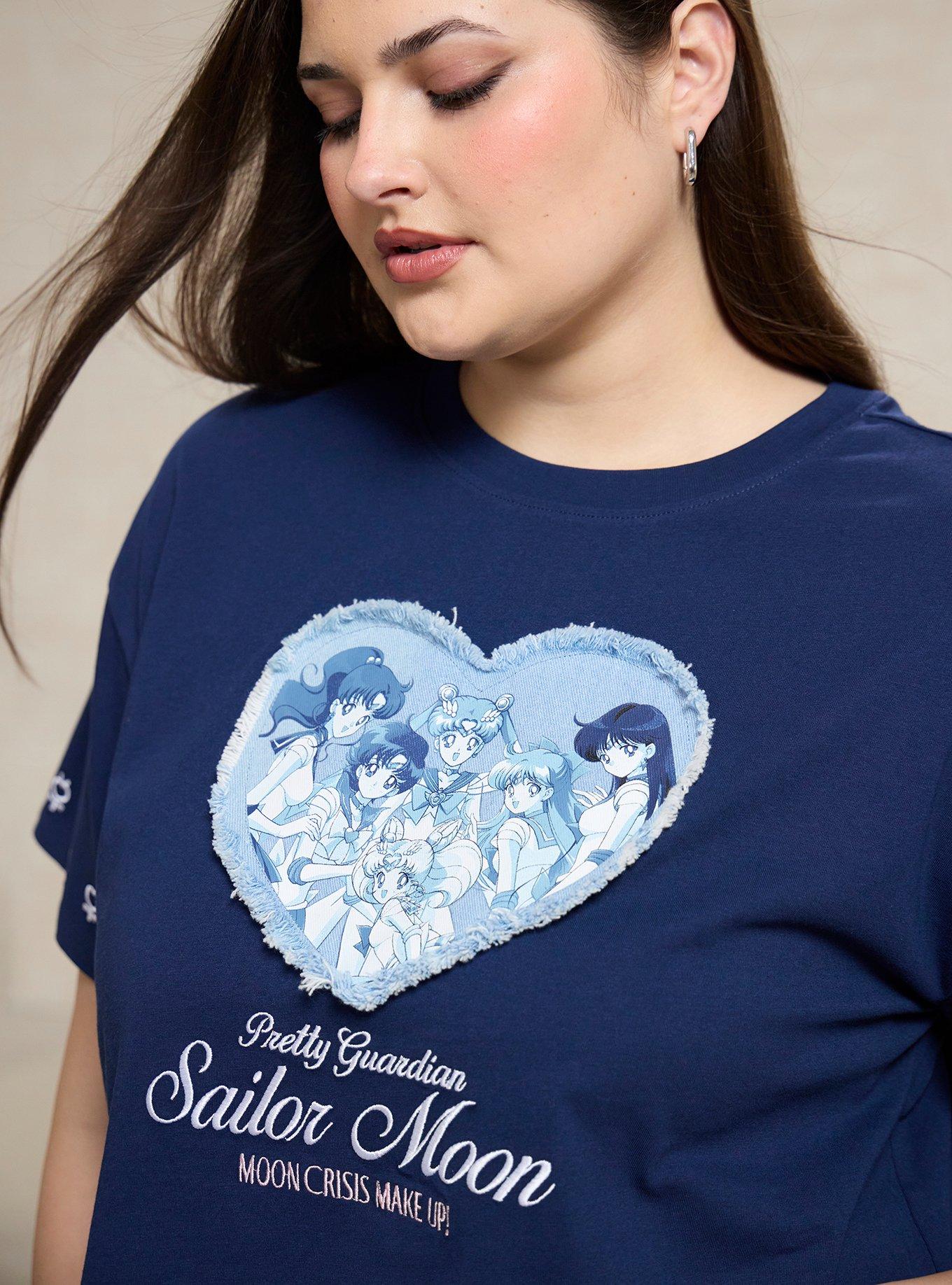 Pretty Guardian Sailor Moon Sailor Guardians Heart Women's Plus Size Cropped T-Shirt - BoxLunch Exclusive, NAVY, alternate - view 4