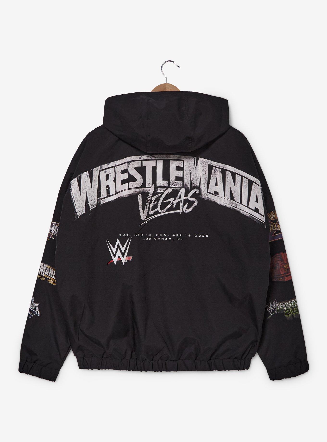 WWE WrestleMania Logos Windbreaker Hoodie - BoxLunch Exclusive, , hi-res