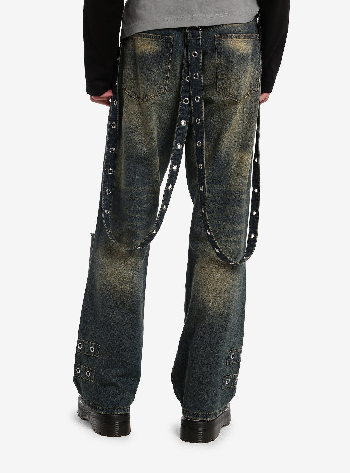 Grommet Tape & Suspenders Vintage Wash Jeans, , hi-res
