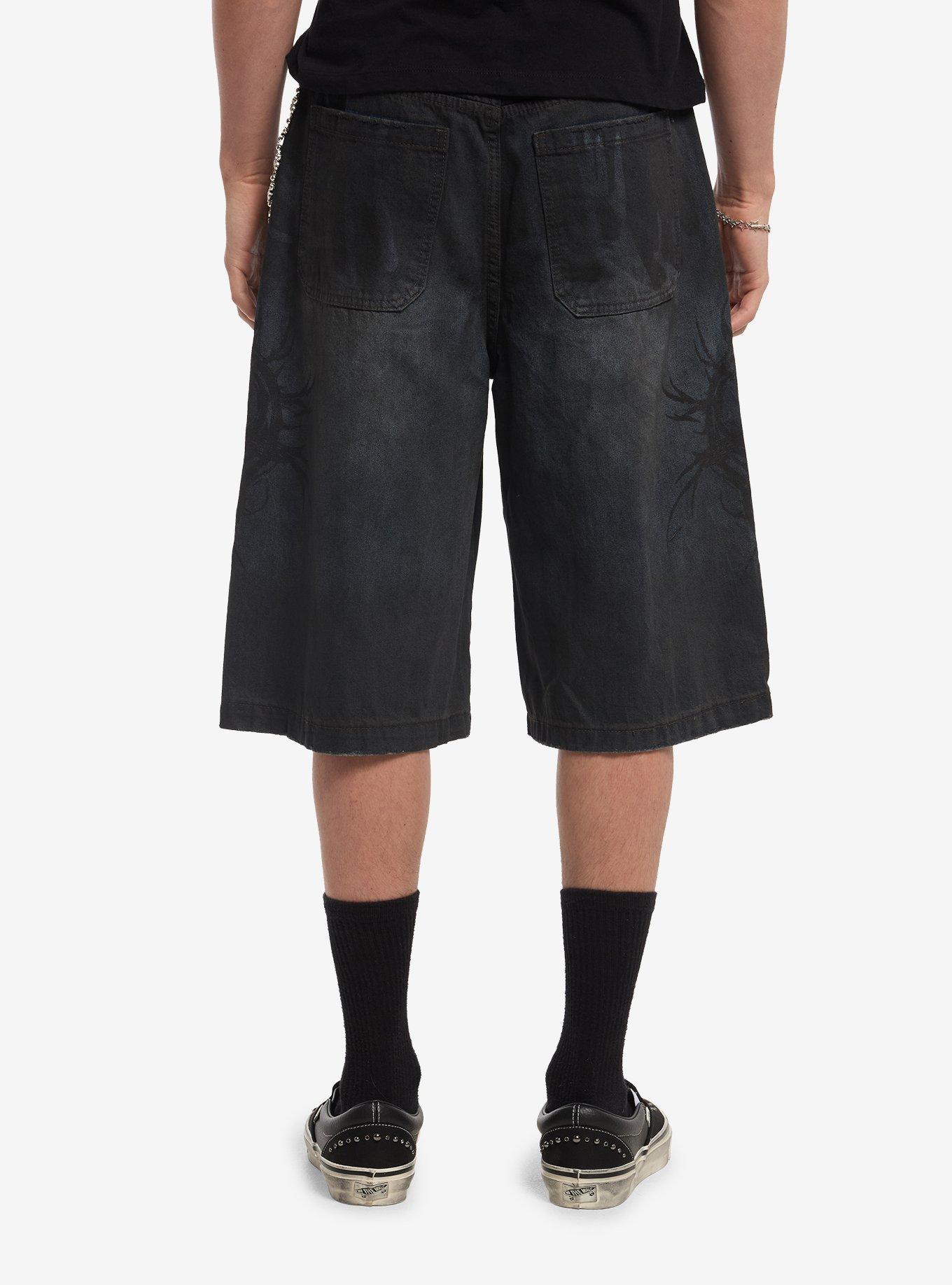 Dark Wash Cyber Spider Chain Jorts, , hi-res