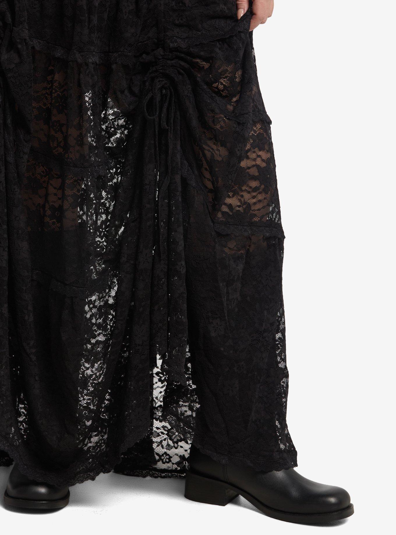 Cosmic Aura Black Lace Tiered Midi Skirt Plus Size, MULTI, alternate