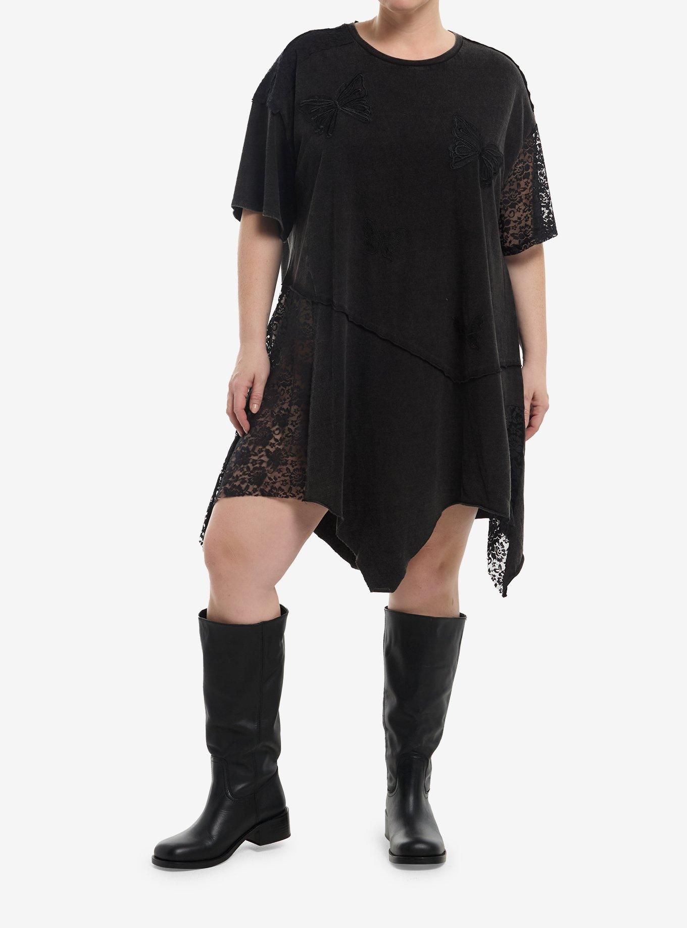 Cosmic Aura Butterfly & Lace Panel T-Shirt Dress Plus Size, , hi-res