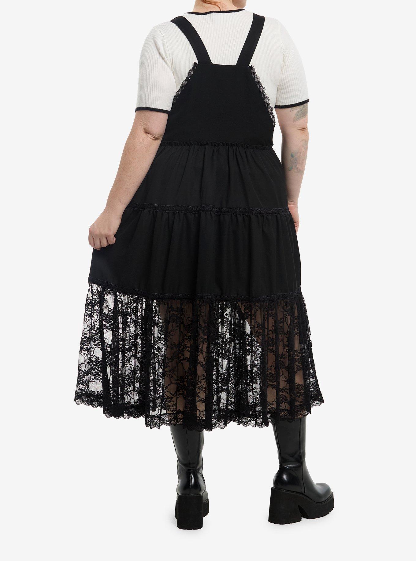 Cosmic Aura Black Lace Trim Skirtall Plus Size, , hi-res