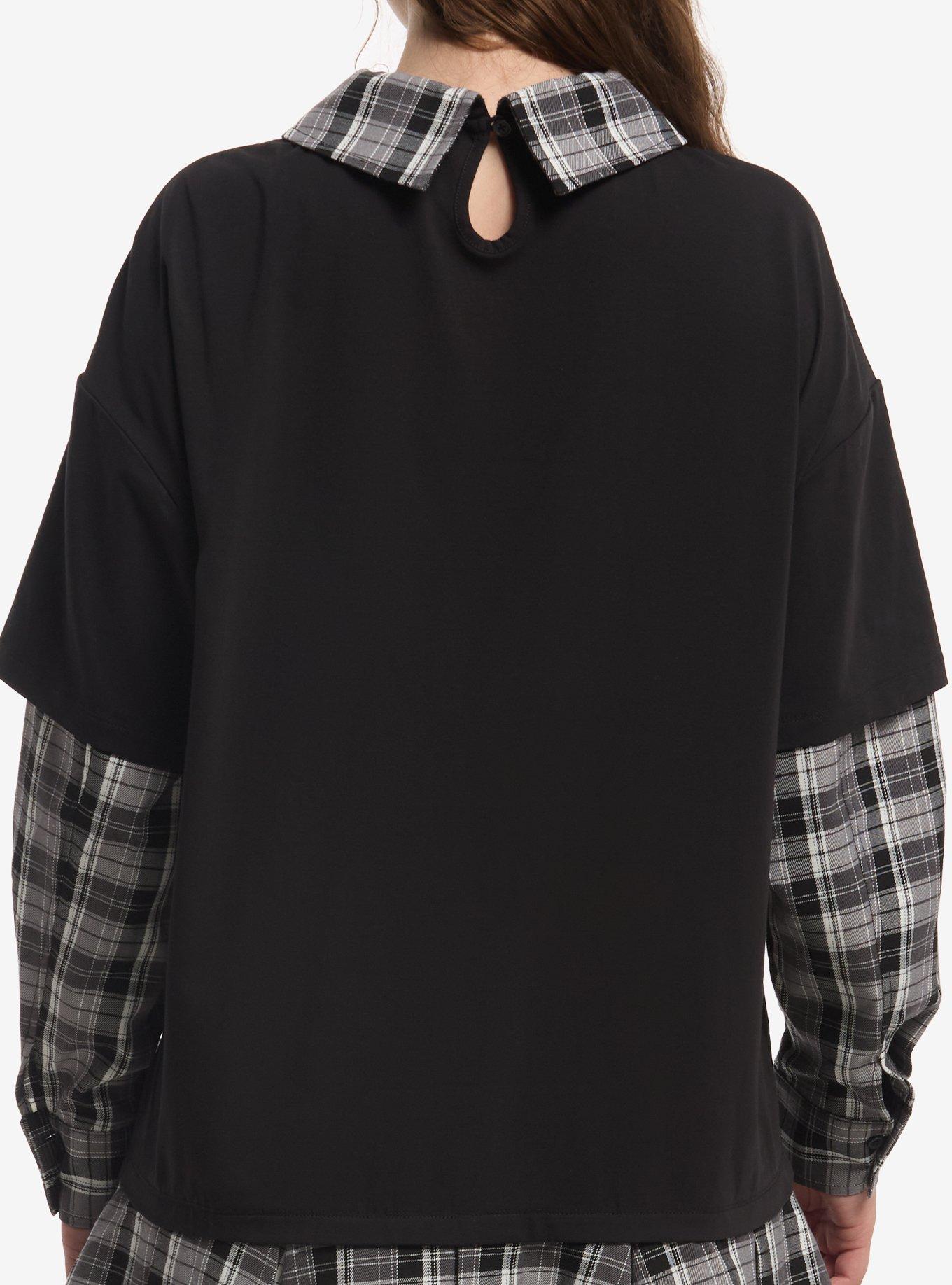 Social Collision Cat Skull Doodle Long-Sleeve Twofer Dress, MULTI, alternate