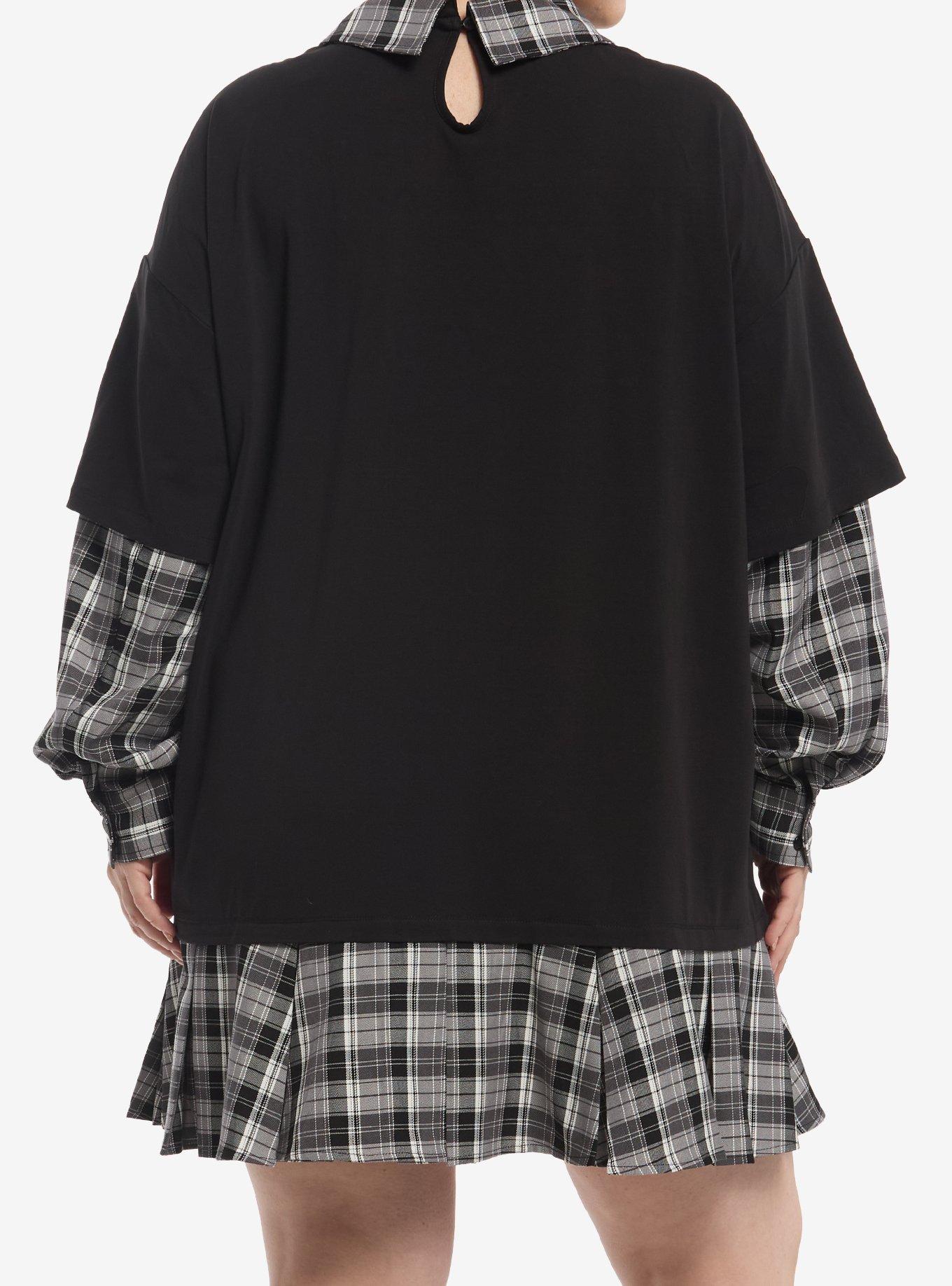 Social Collision Cat Skull Doodle Long-Sleeve Twofer Dress Plus Size, MULTI, alternate