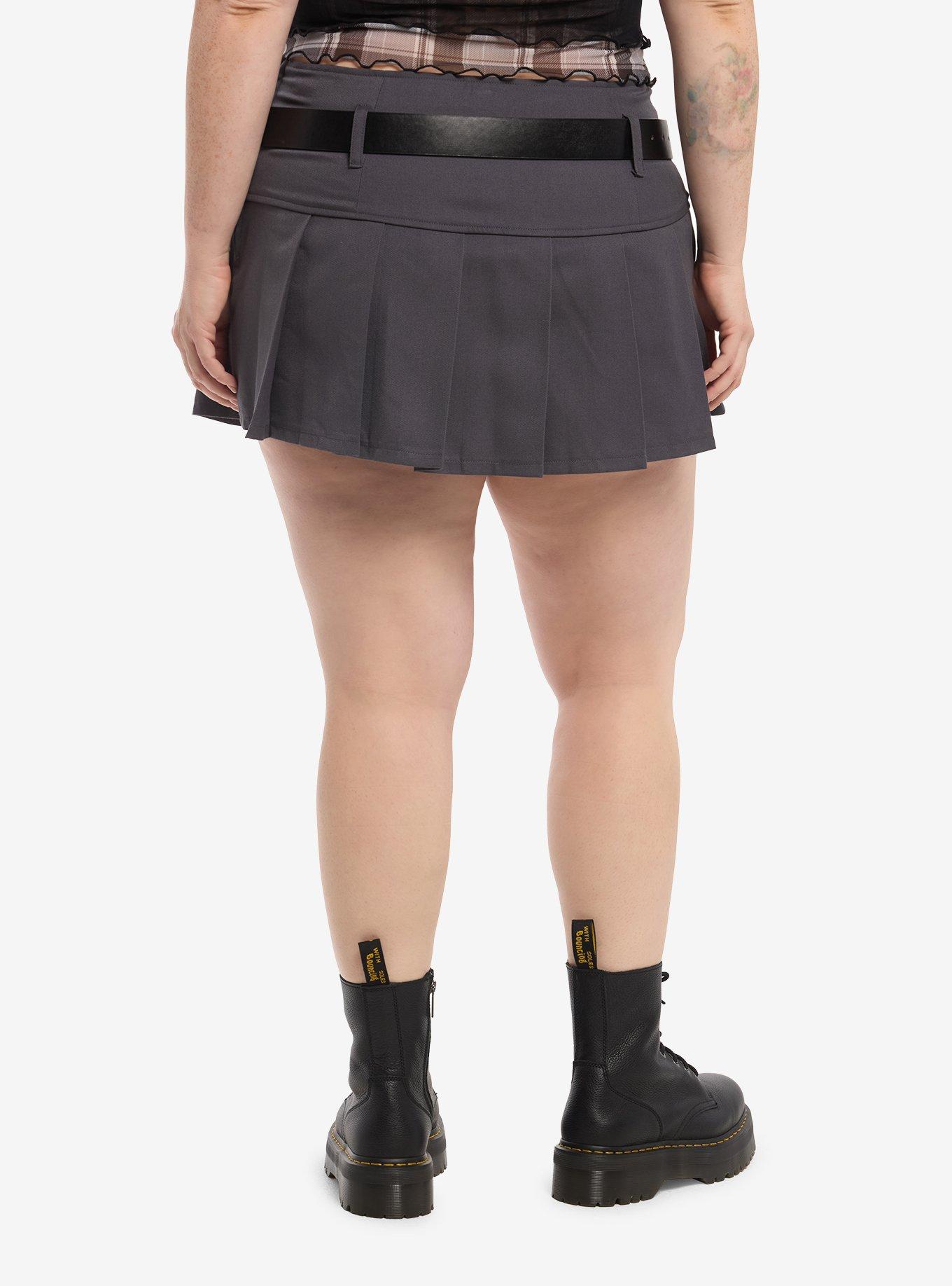 Social Collision Grey Pleated Skort With Belt Plus Size, , hi-res
