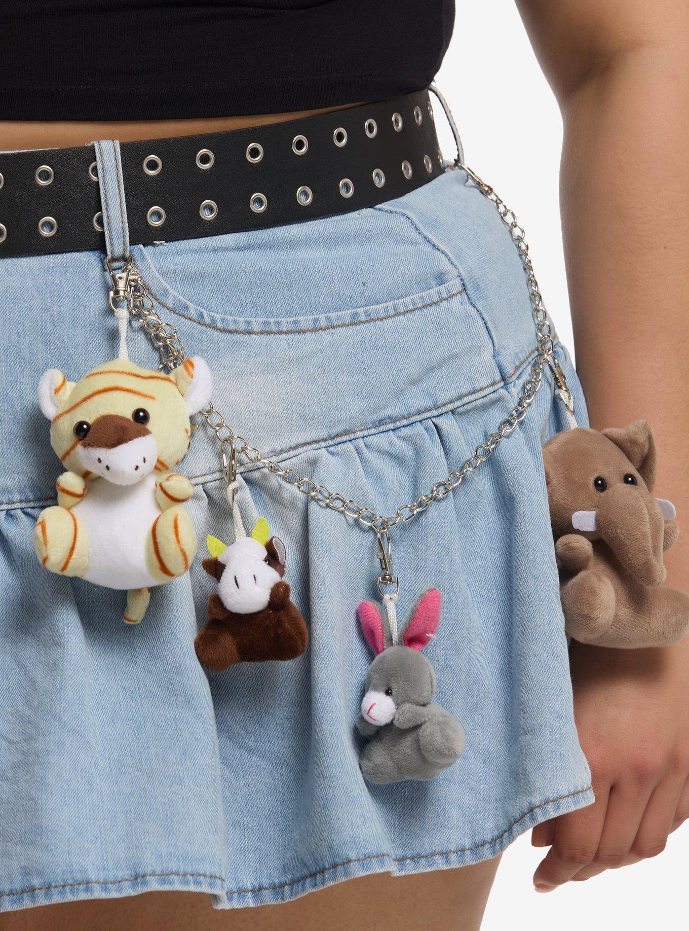 Social Collision Belted Plush Charm Denim Skirt Plus Size, MULTI, alternate