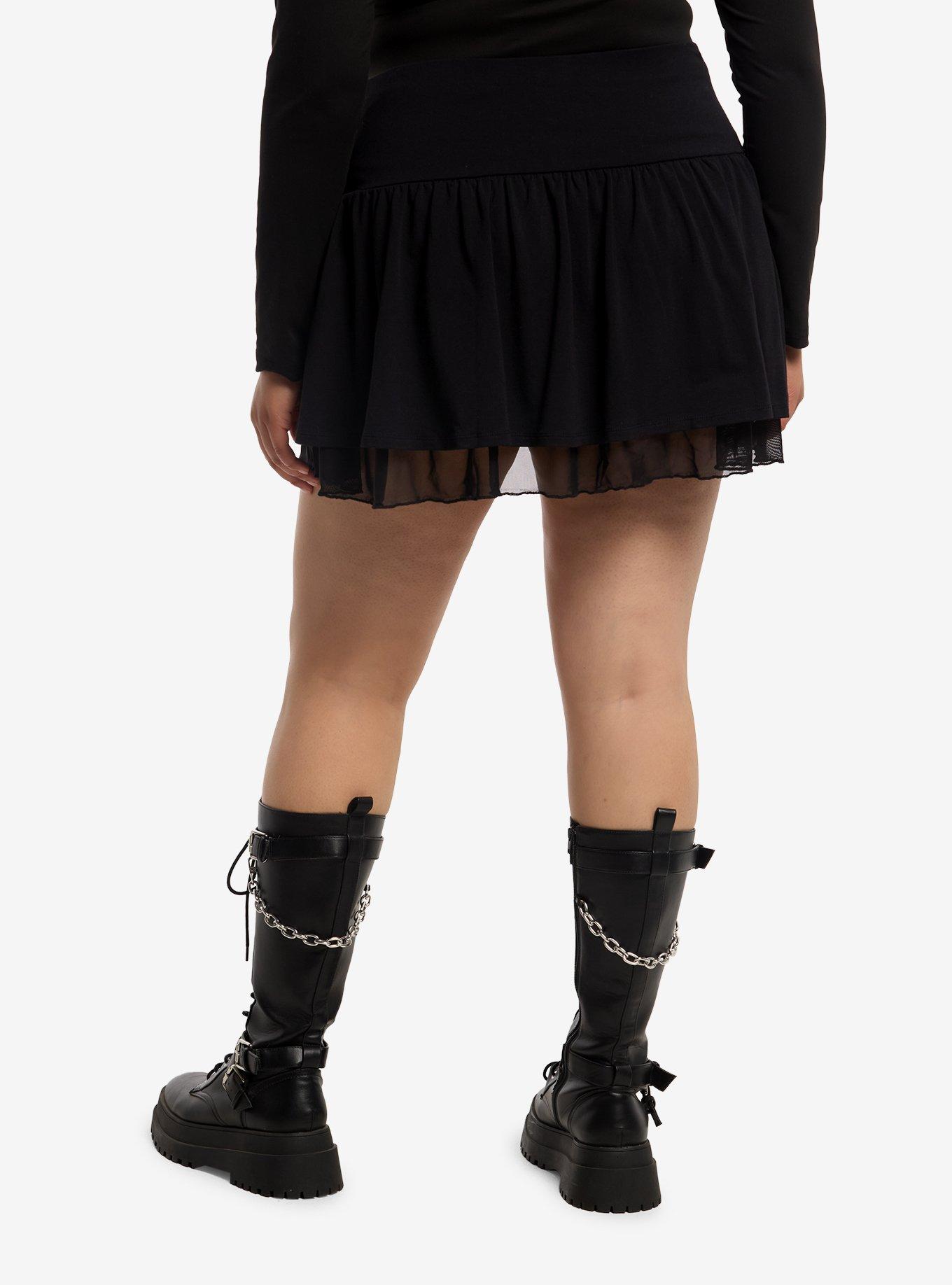 Black Ruffle Tiered Skirt Plus Size, , hi-res